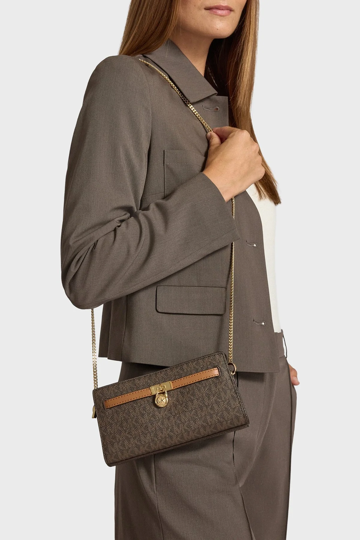 Michael Kors 4G Logo Baskılı Çıkarılabilir Zincir Askılı Small 32F5GNXC0B252 Kadın Çanta 32F5GNXC0B 252 KAHVE - 2