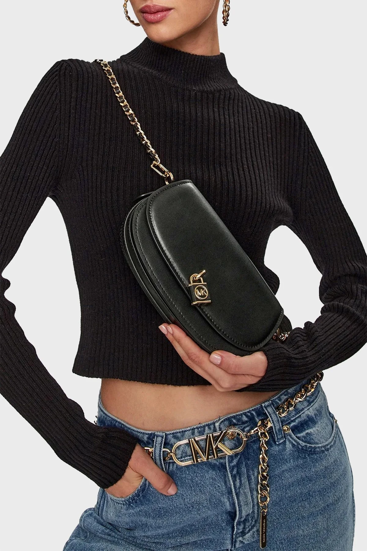 Michael Kors Çıkarılabilir Zincirli Omuz Askılı Hakiki Deri 30F3GIMM1L001 Bayan Çanta 30F3GIMM1L 001 SİYAH - 2