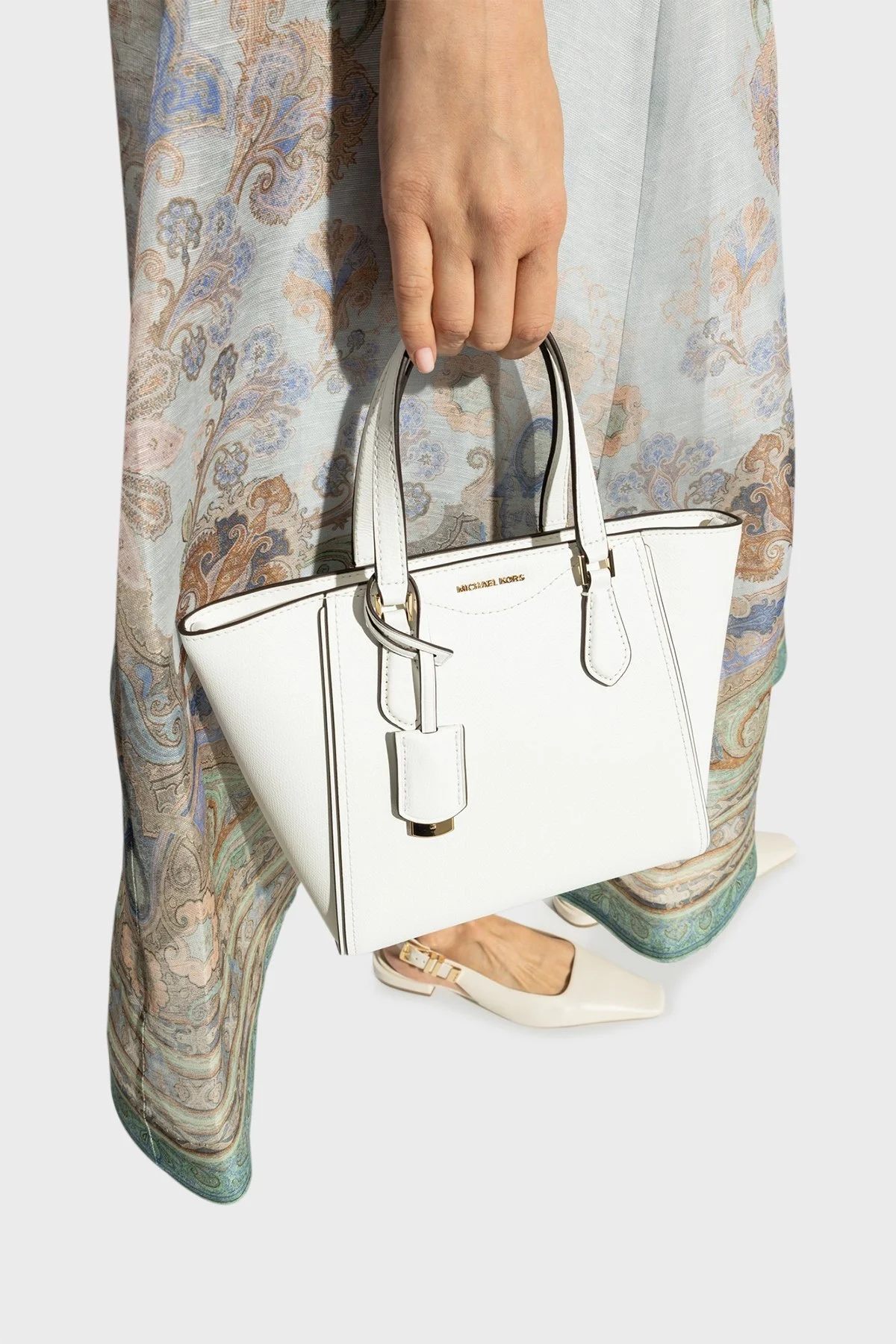 Michael Kors Deri Logolu Çıkarılabilir Askılı 32F4GTBC1L085 Bayan Çanta 32F4GTBC1L 085 BEYAZ - 8