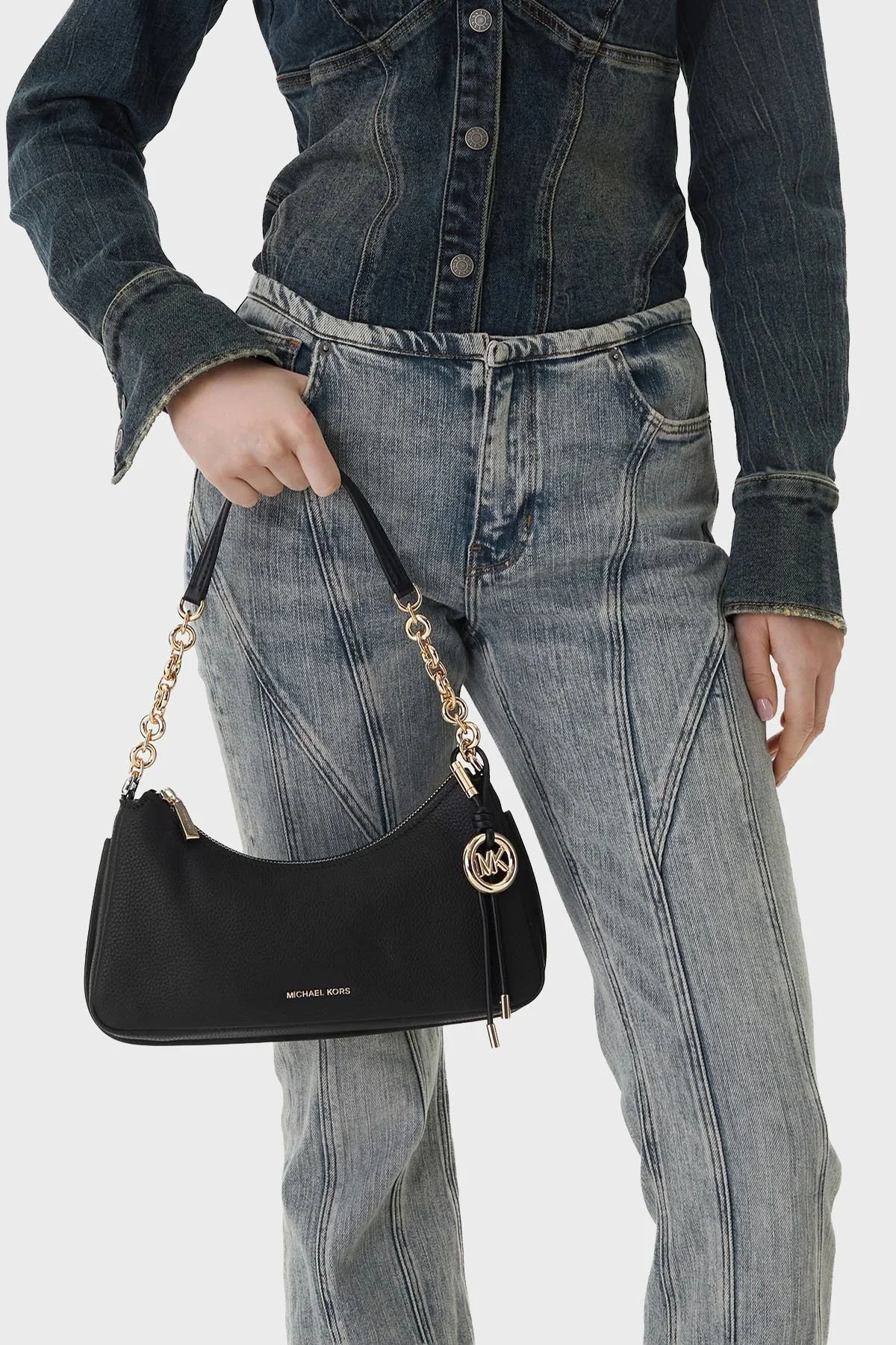 Michael Kors Deri Logolu Sabit Askılı 32R6GY5W8L001 Kadın Çanta 32R6GY5W8L 001 SİYAH - 2