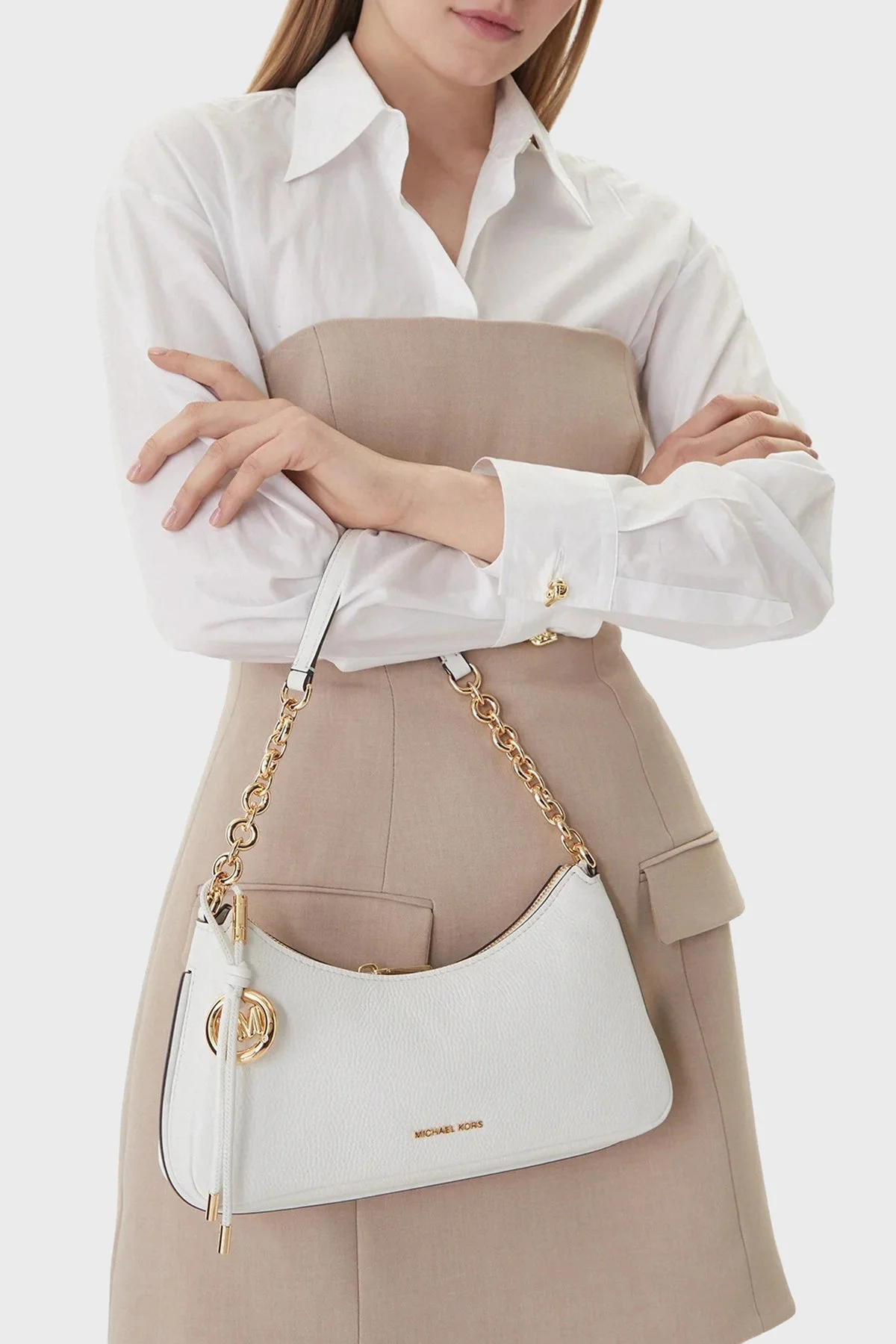 Michael Kors Deri Logolu Sabit Askılı Kadın Çanta 32R6GY5W8L 085 BEYAZ - 2