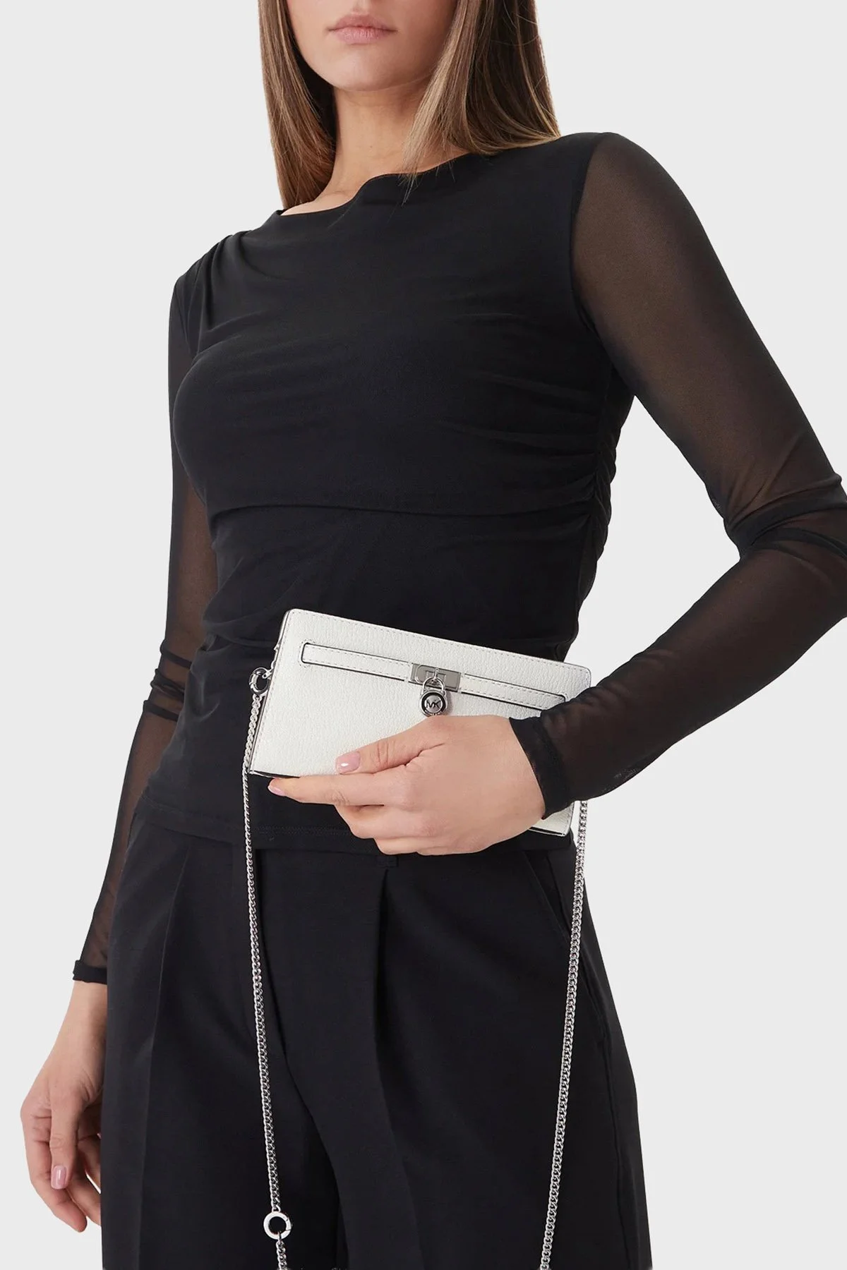 Michael Kors Deri Logolu Zincir Askılı 32F5SNXC0L085 Bayan Çanta 32F5SNXC0L 085 BEYAZ - 2