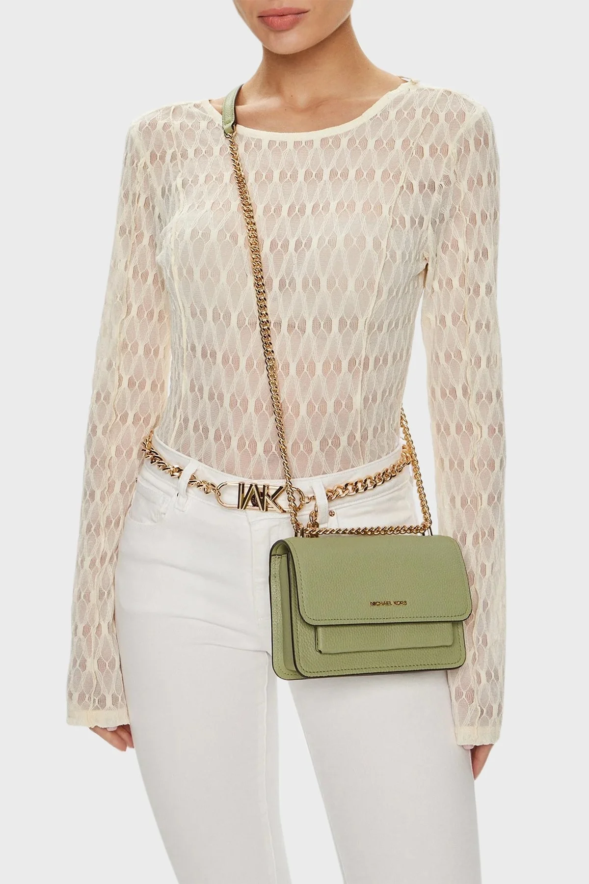 Michael Kors Deri Logolu Zincir Askılı 32T4GC7C1T334 Bayan Çanta 32T4GC7C1T 334 HAKİ - 8