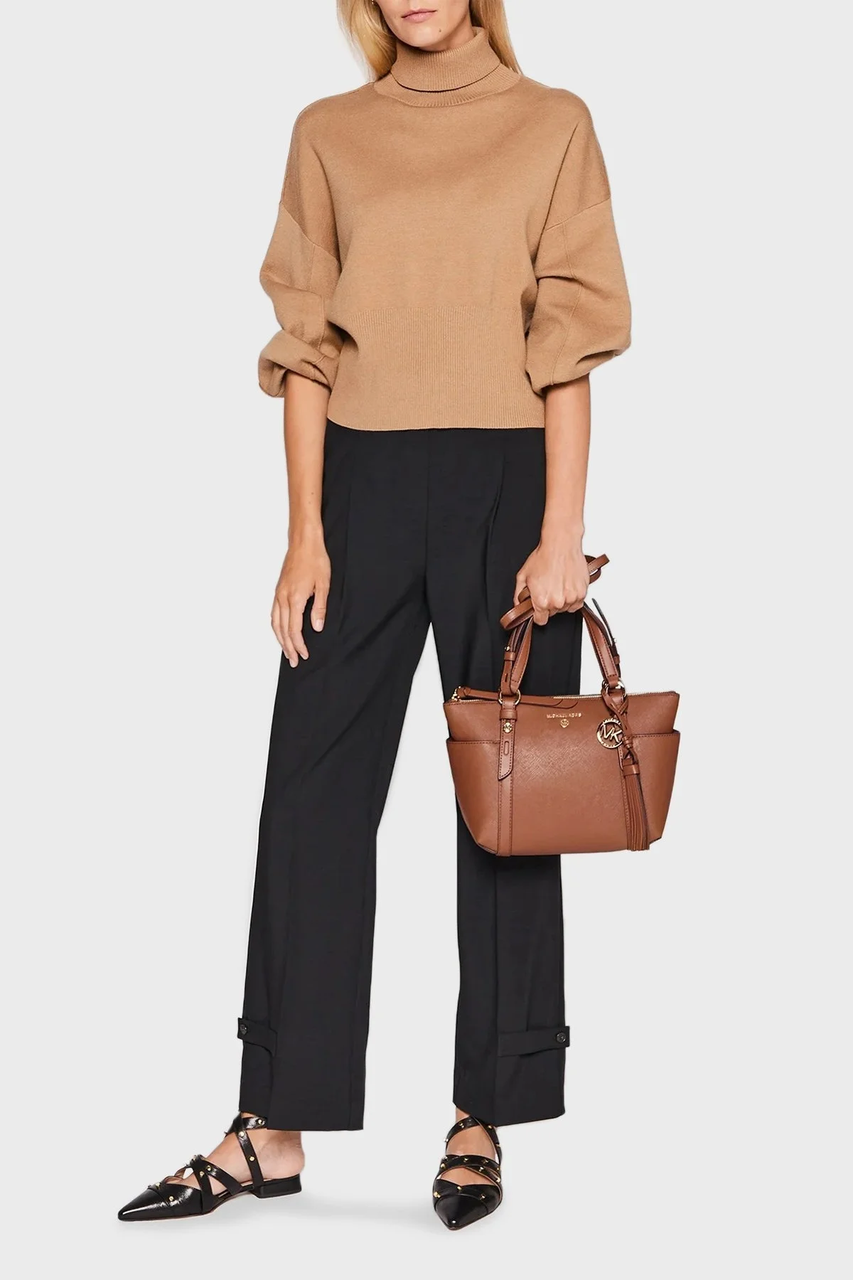 Michael Kors Deri Sullivan Üstten Fermuarlı Omuz Askılı Tote 30T0GNXT1L230 Bayan Çanta 30T0GNXT1L 230 TABA - 2