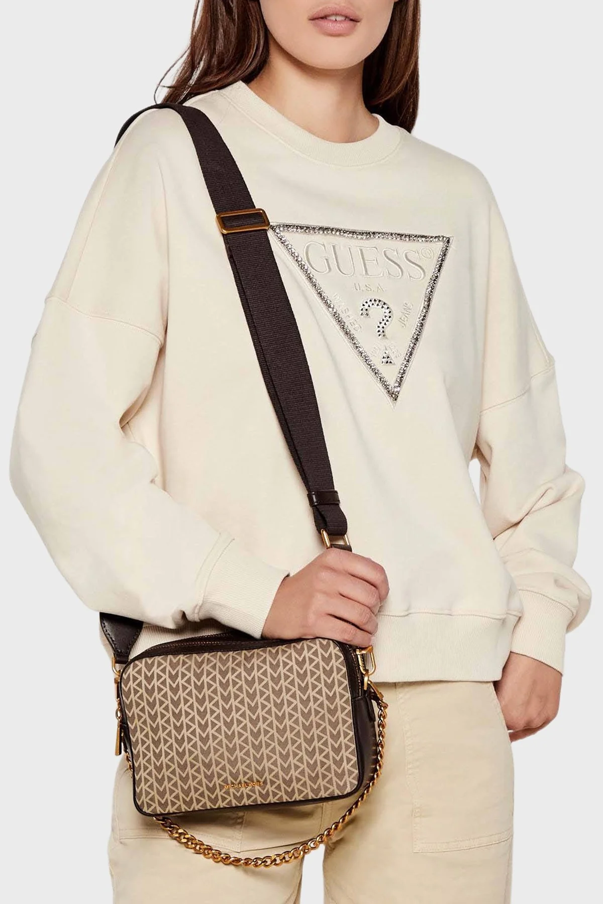 Michael Kors Jakarlı Logo Baskılı Çıkarılabilir Askılı Medium 32T5AYTC6O270 Bayan Çanta 32T5AYTC6O 270 GRİ - 2