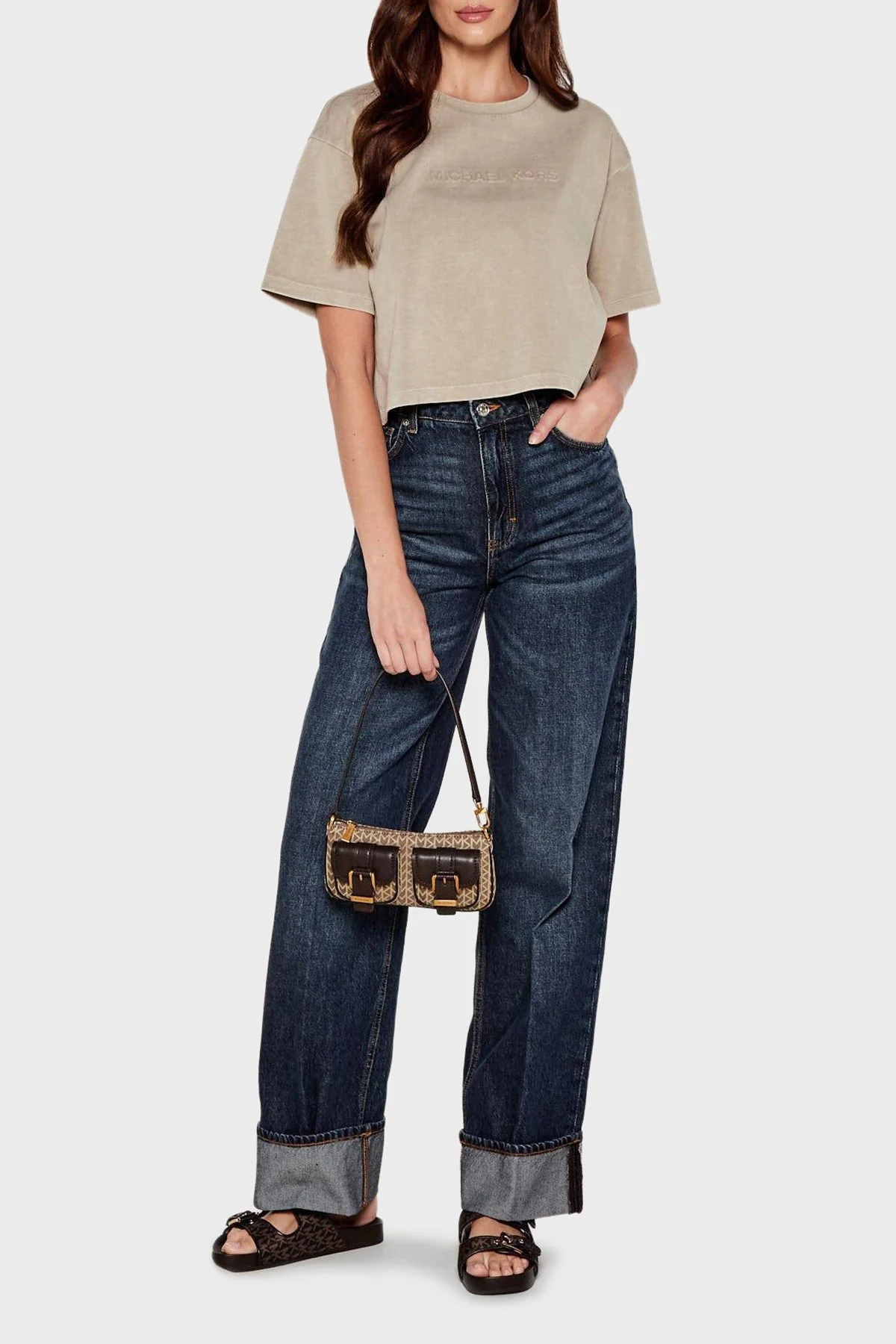 Michael Kors Jakarlı Logo Baskılı Çıkarılabilir Askılı Small 32T5AZCU1O270 Bayan Çanta 32T5AZCU1O 270 KAHVE - 3