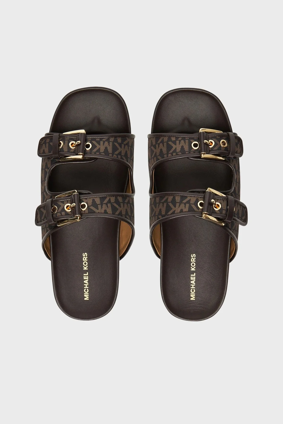 Michael Kors Logo Baskılı Çift Bantlı Kemerli 40T5BYFS1D200 Bayan Terlik 40T5BYFS1D 200 KAHVE - 4