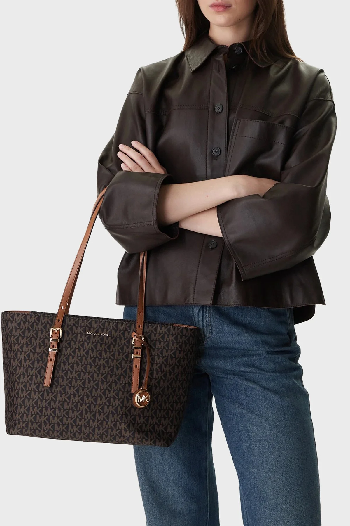 Michael Kors Logolu Ayarlanabilir Askılı 30R6GQNT2C252 Bayan Çanta 30R6GQNT2C 252 KAHVE - 2