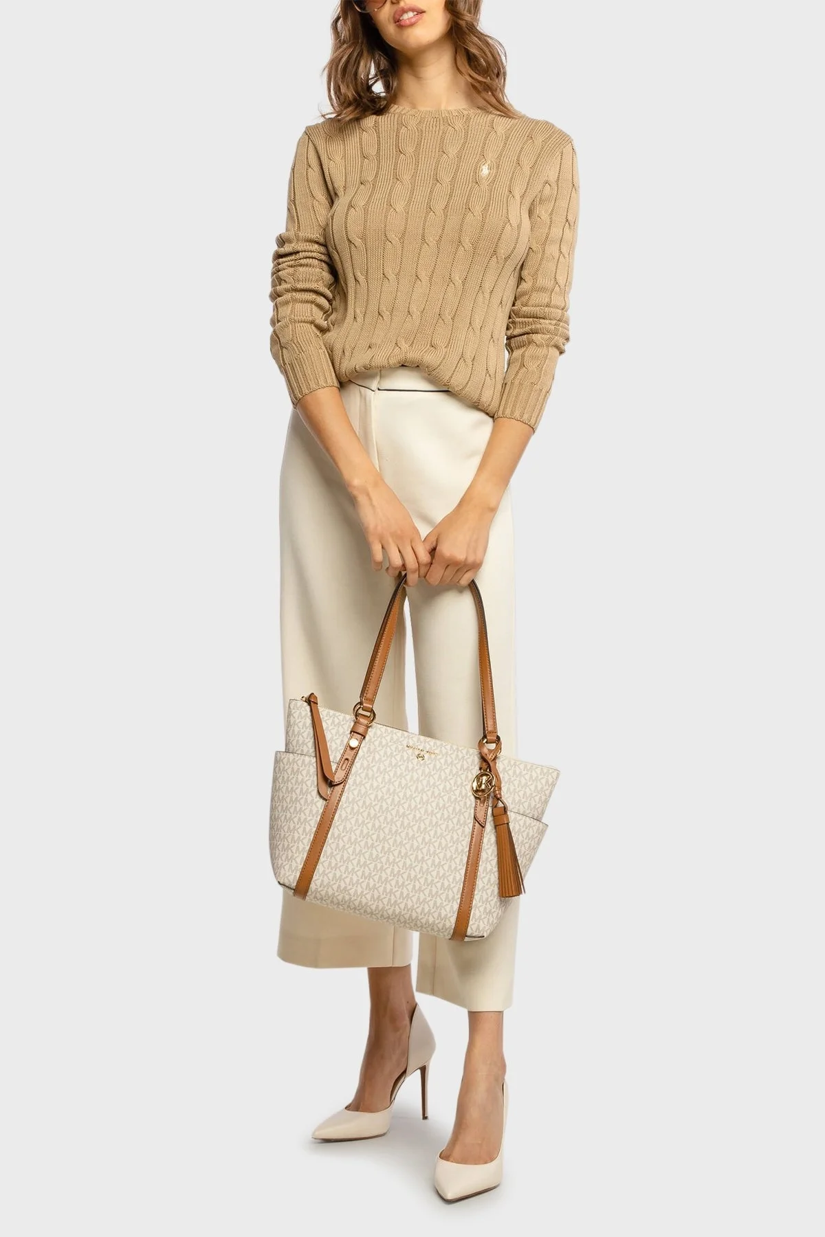 Michael Kors Logolu Ayarlanabilir Çift Askılı 30T0GNXT2B149 Bayan Çanta 30T0GNXT2B 149 EKRU - 2