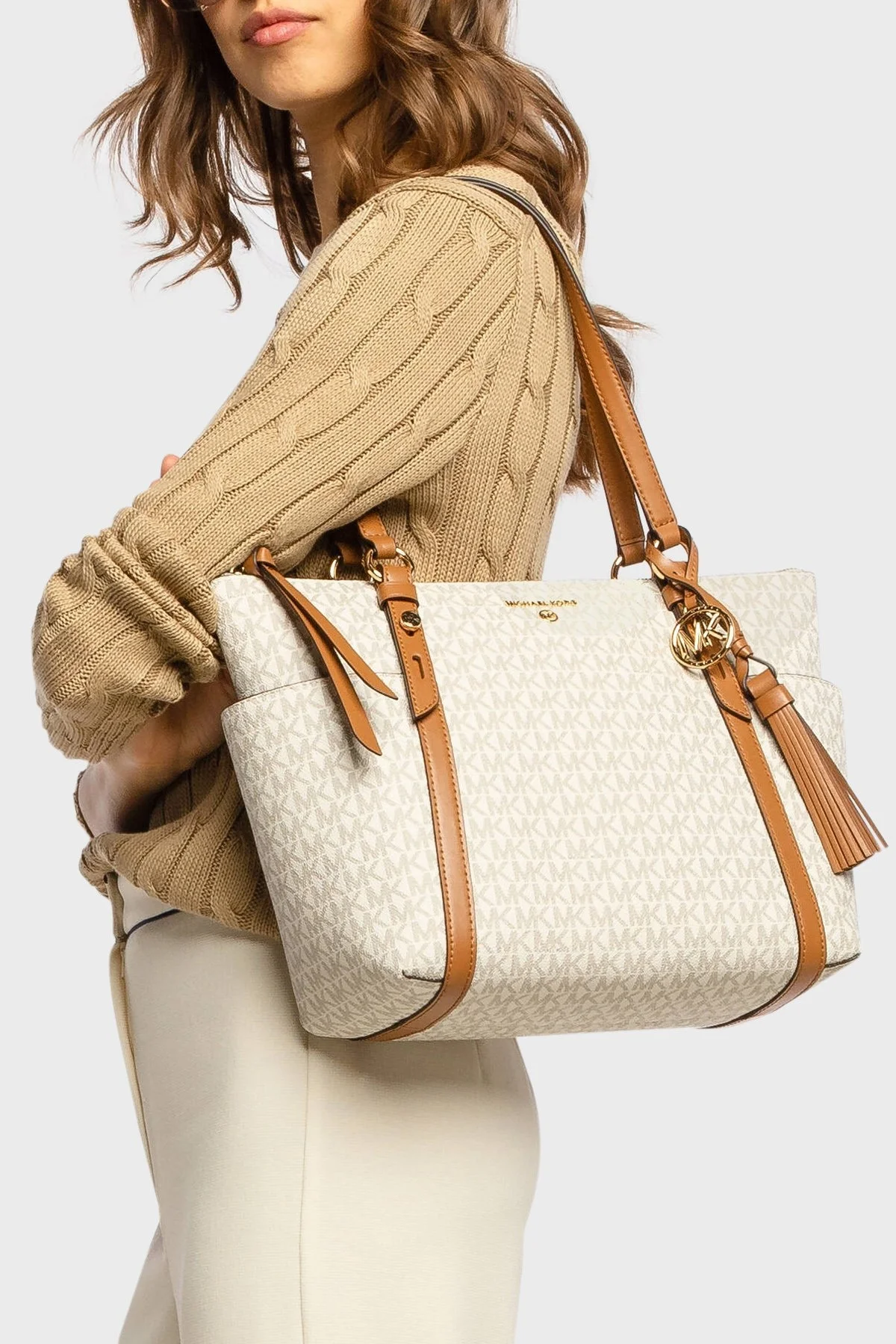 Michael Kors Logolu Ayarlanabilir Çift Askılı 30T0GNXT2B149 Bayan Çanta 30T0GNXT2B 149 EKRU - 3