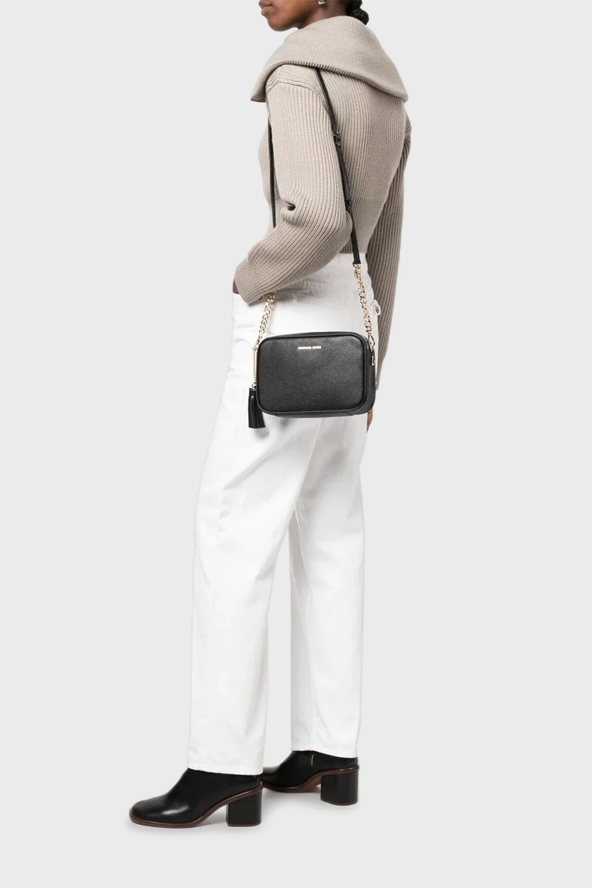 Michael Kors Logolu Ayarlanabilir Uzatma Askılı % 100 Deri Jet Set Bayan Çanta 32F7GGNM8L 001 SİYAH - 9