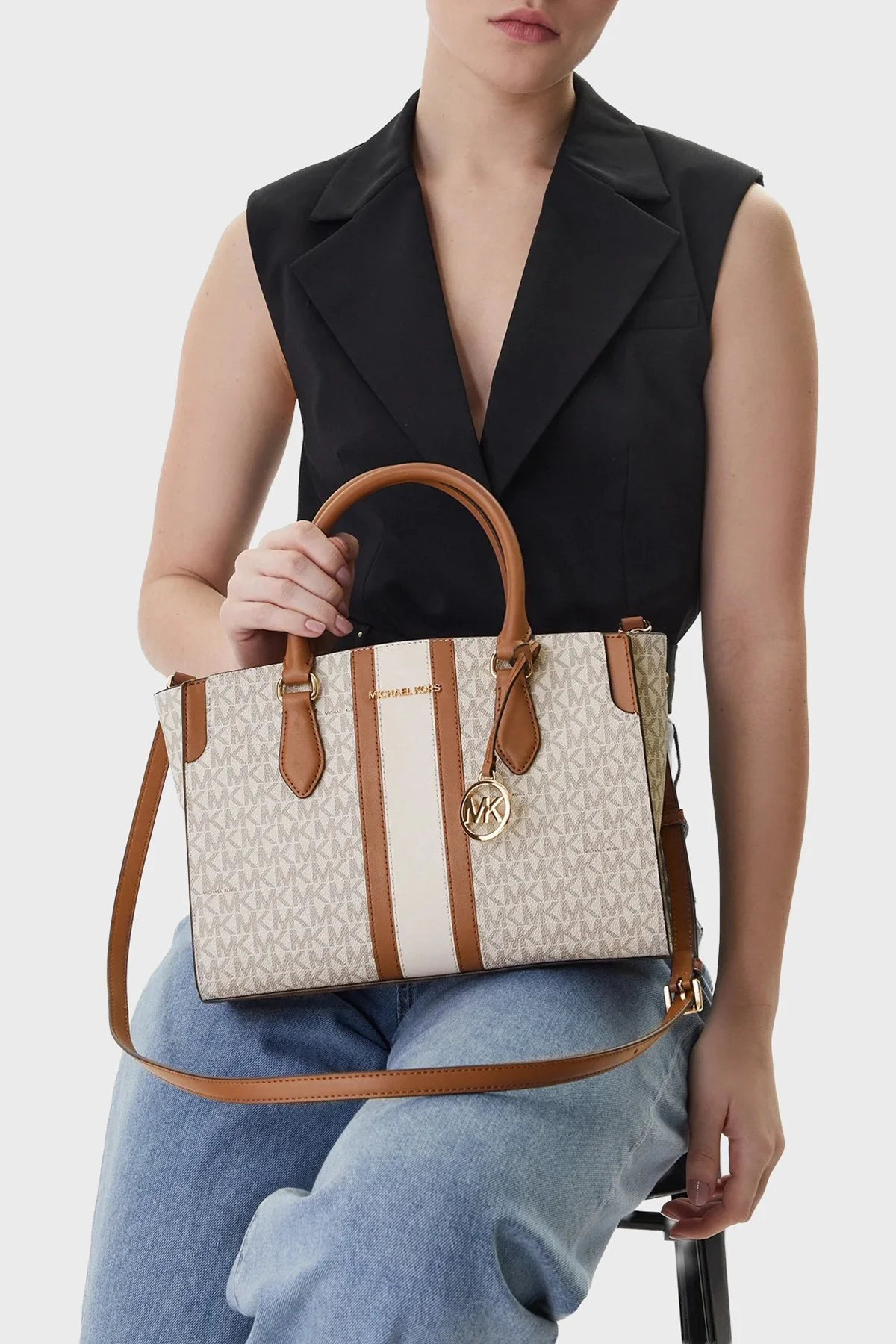 Michael Kors Logolu Ayarlanabilir ve Çıkarılabilir Askılı 30R6GQ6S2B149 Bayan Çanta 30R6GQ6S2B 149 EKRU - 2