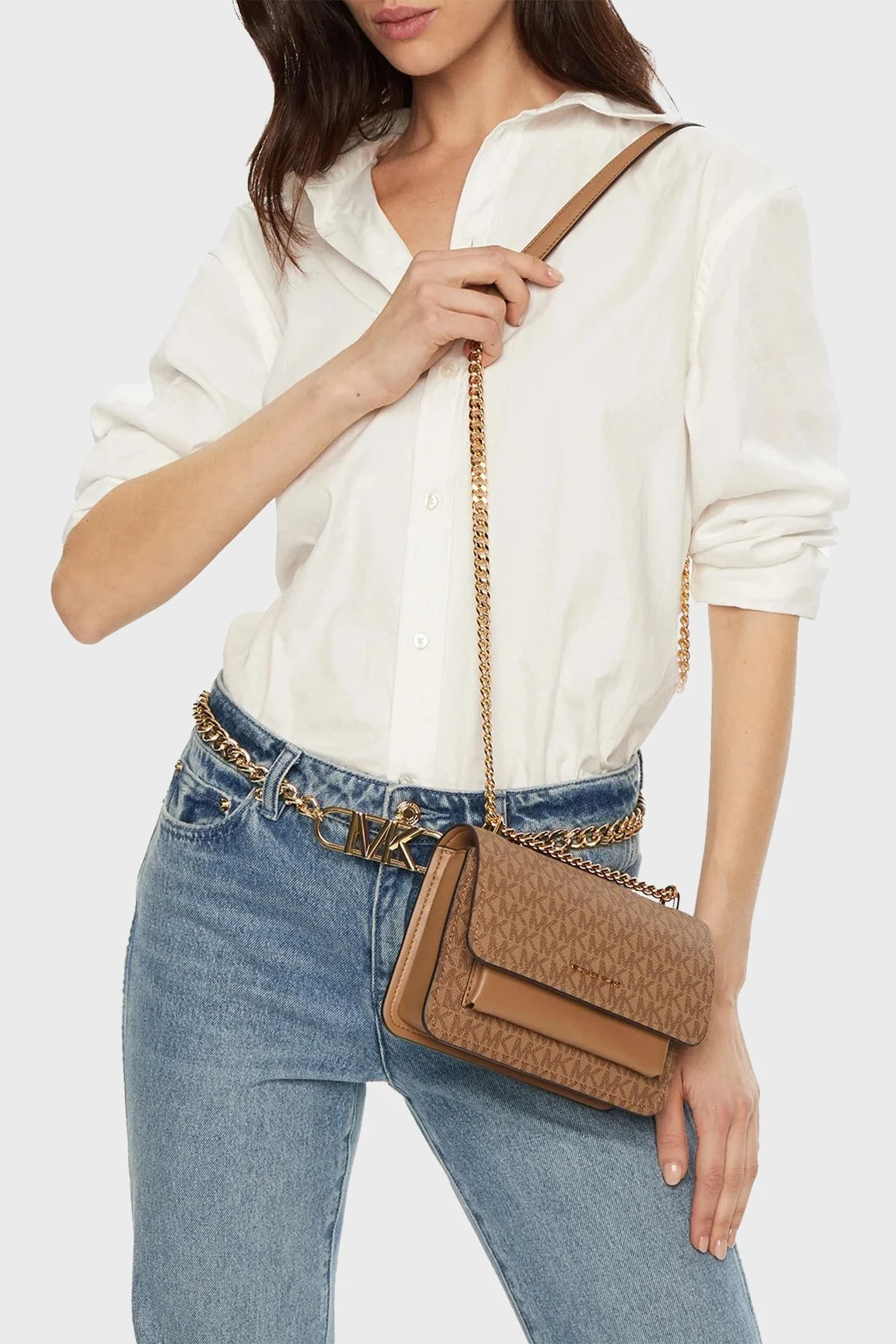 Michael Kors Logolu Ayarlanabilir Zincir Askılı 32R5GC7C1V297 Kadın Çanta 32R5GC7C1V 297 BEJ - 2