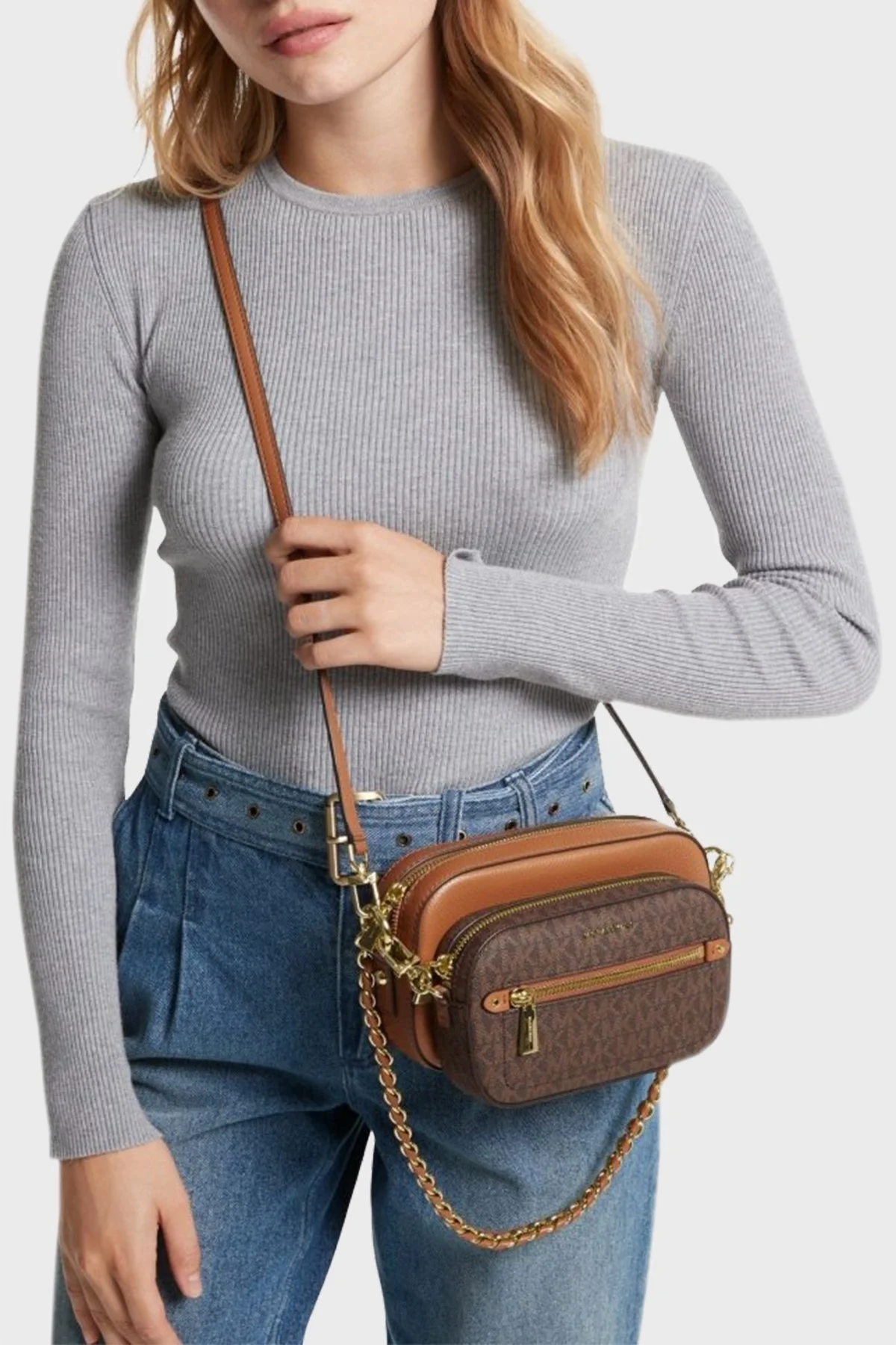 Michael Kors Logolu Ayrılabilir Ön Bölmeli Zincir Askılı Hakiki Deri Bayan Çanta 32R3GJ6C4L 252 KAHVE-TABA - 2