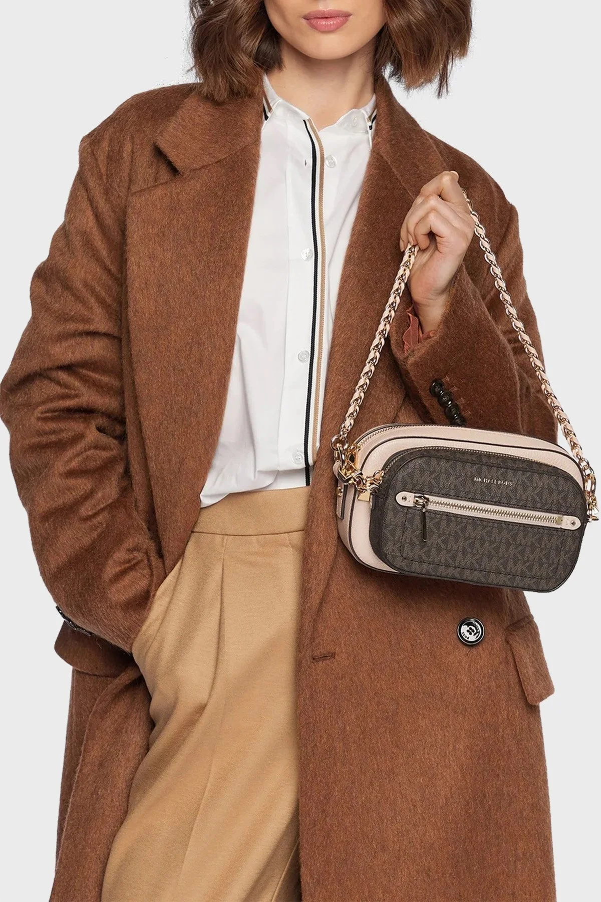 Michael Kors Logolu Ayrılabilir Ön Bölmeli Zincir Askılı Hakiki Deri Bayan Çanta 32R3GJ6C4L 266 Kahve-Pudra - 2