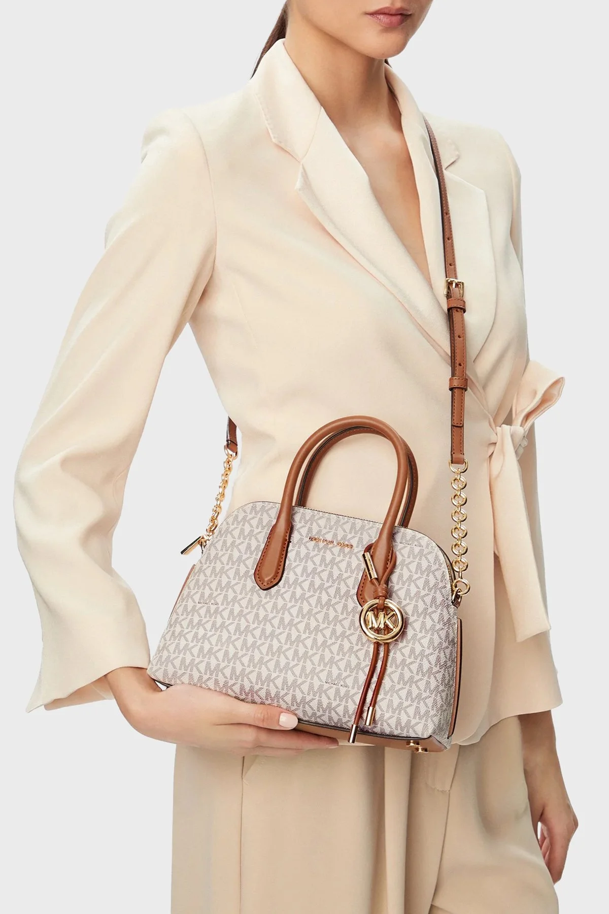 Michael Kors Logolu Çıkarılabilir Askılı 30T6GX4S2B149 Kadın Çanta 30T6GX4S2B 149 Ekru - 2