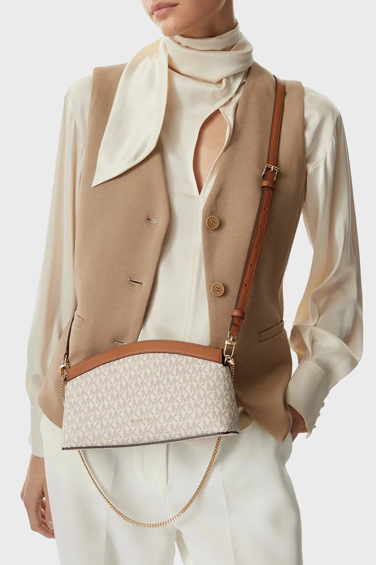 Michael Kors Logolu Çıkarılabilir Askılı Kadın Çanta 30S6G13C5B 149 Ekru - 2