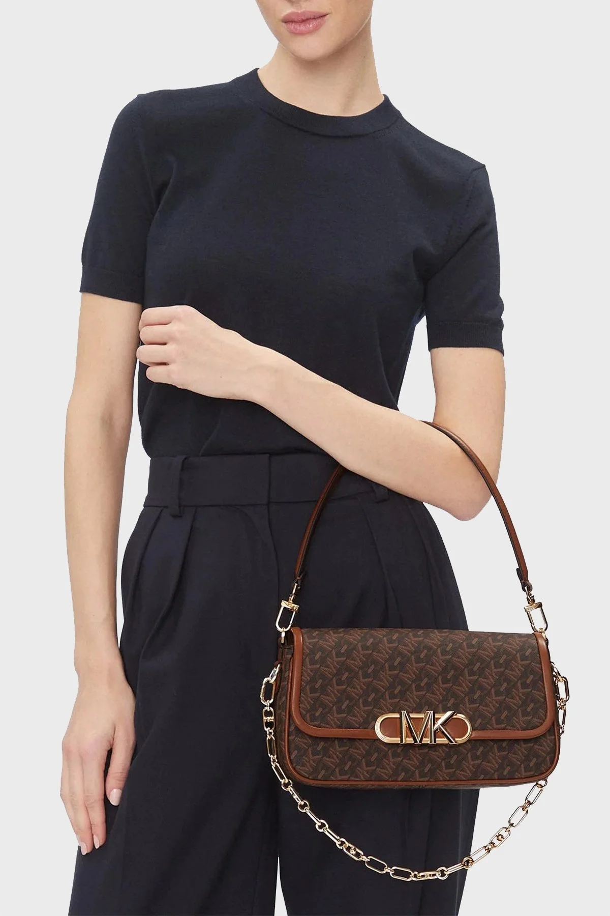 Michael Kors Logolu Çıkarılabilir Askılı Zincirli 30H3G7PC2B227 Bayan Çanta 30H3G7PC2B 227 KAHVE - 2