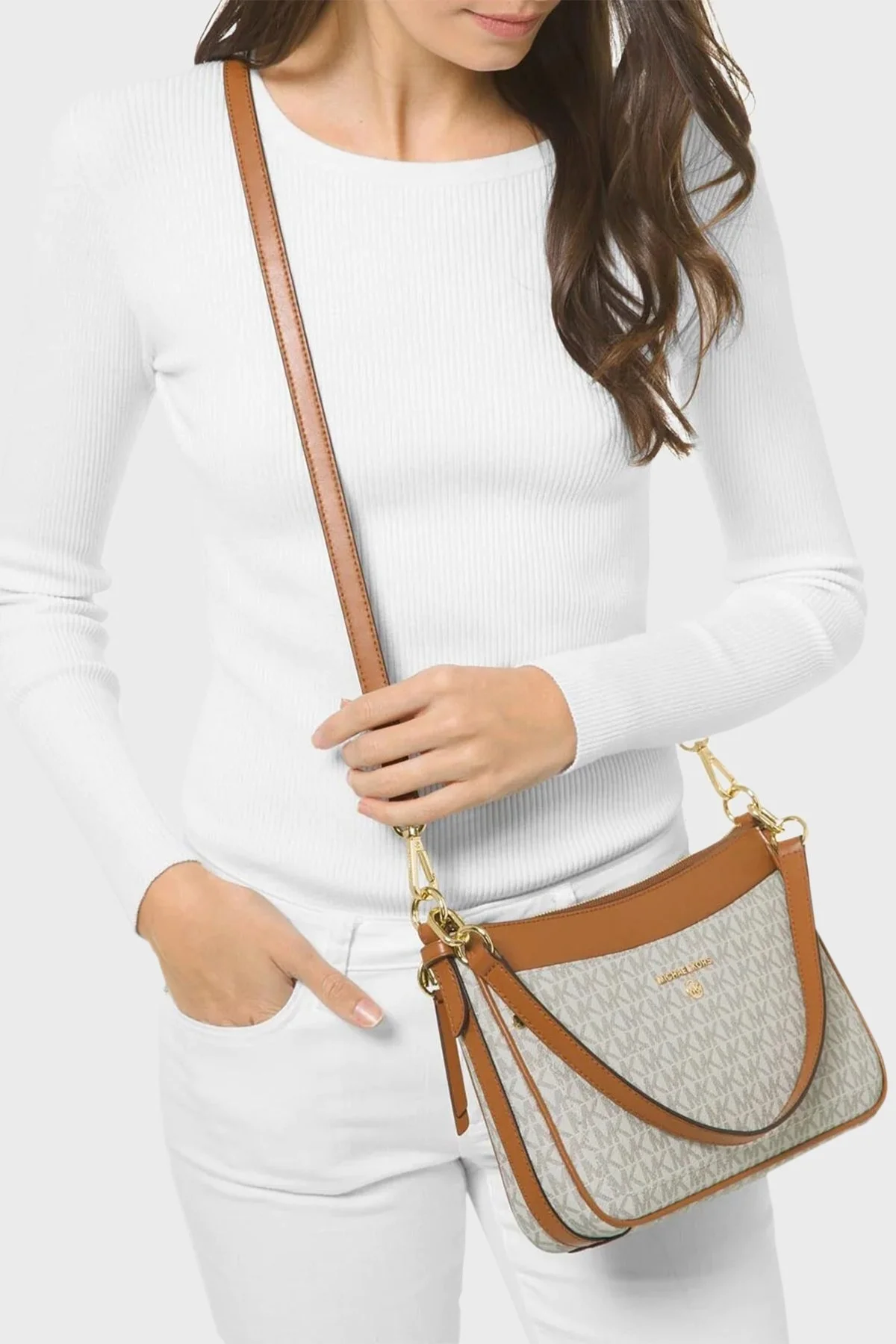 Michael Kors Logolu Çıkarılabilir Uzatma Askılı Bayan Çanta 32S1GT9C8B 149 KREM - 2