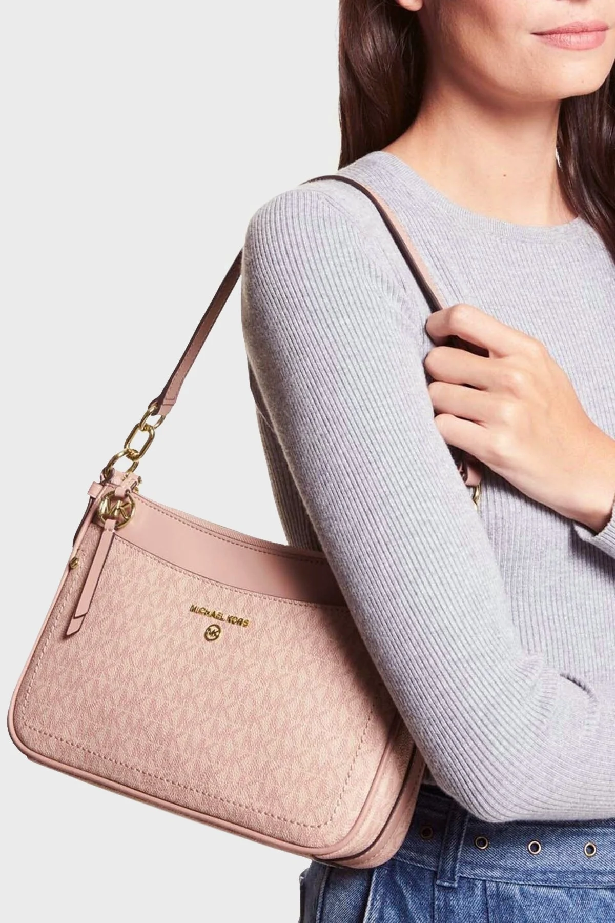 Michael Kors Logolu Çıkarılabilir Uzatma Askılı Bayan Çanta 32S1GT9C8B 857 PUDRA - 2