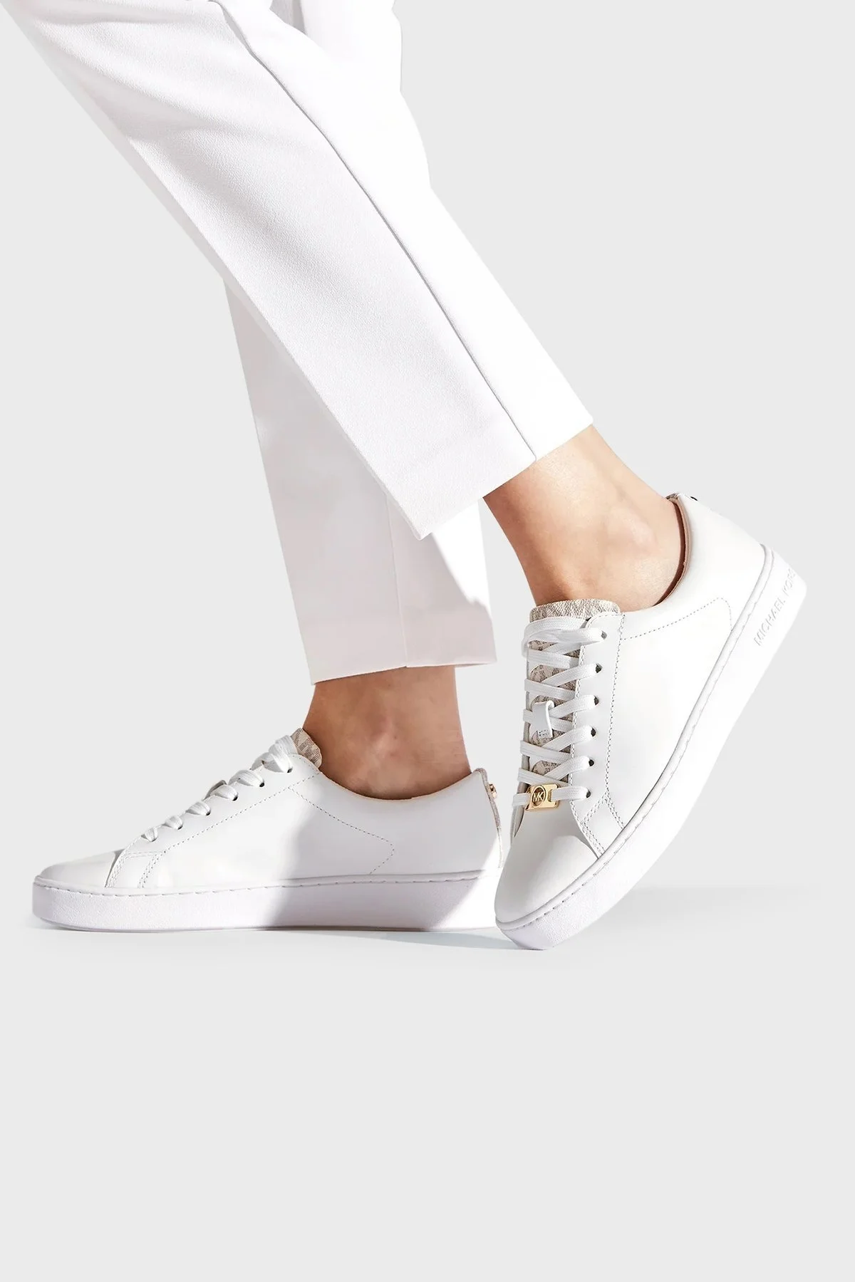 Michael Kors Logolu Deri Sneaker 43T2KTFS3L150 Bayan Ayakkabı 43T2KTFS3L 150 EKRU - 2