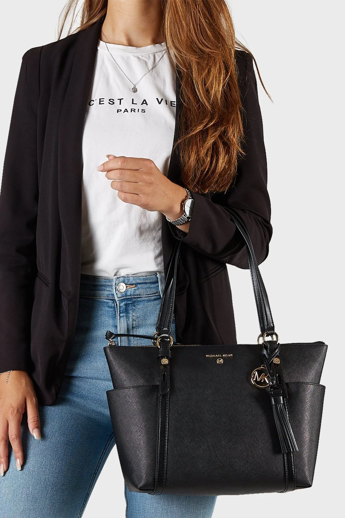 Michael Kors Logolu Fermuarlı Hakiki Deri Sullivan Bayan Çanta 30T0GNXT2L 001 SİYAH - 2