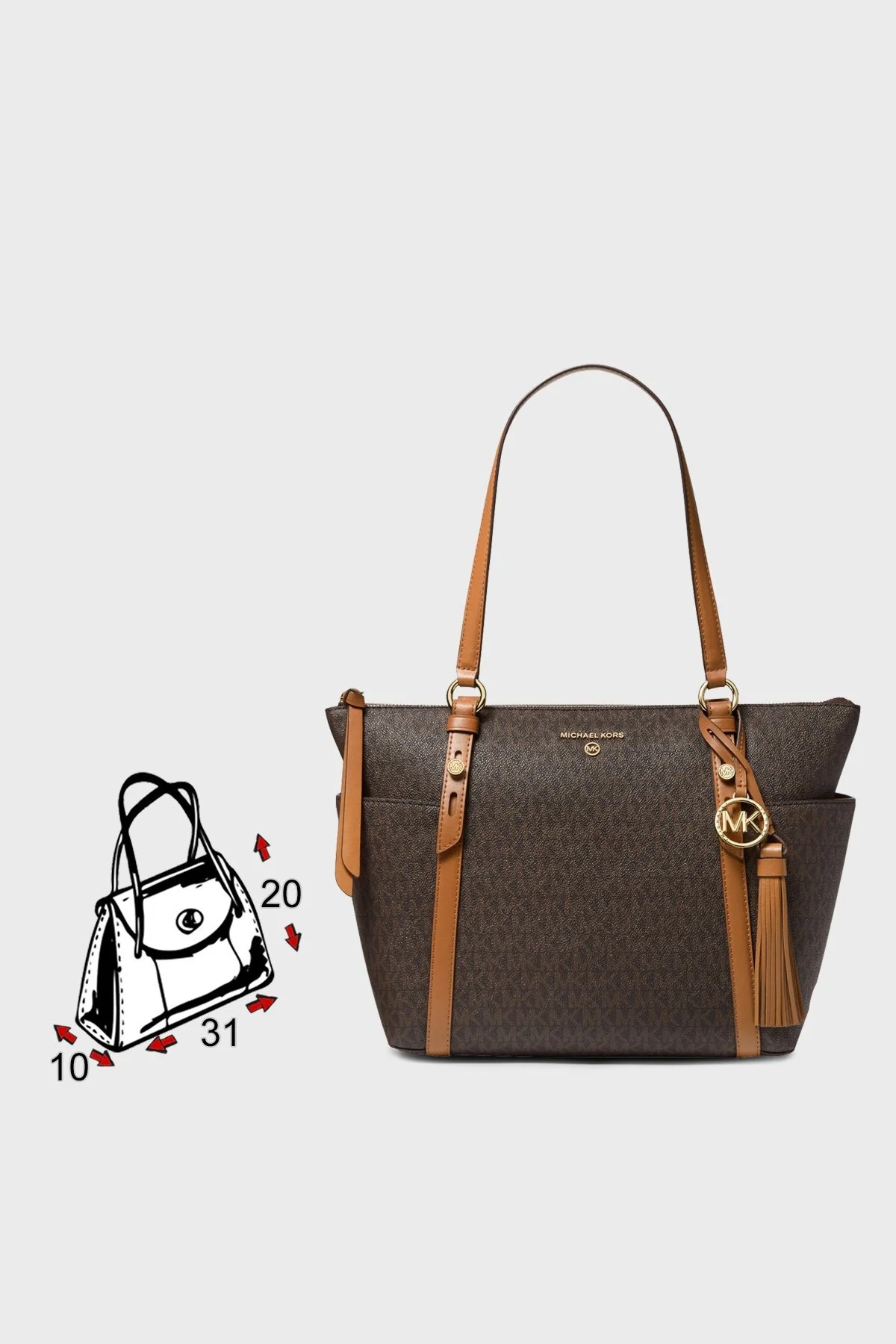 Michael Kors Logolu Fermuarlı Sullivan Bayan Çanta 30T0GNXT2B 252 KAHVE - 5
