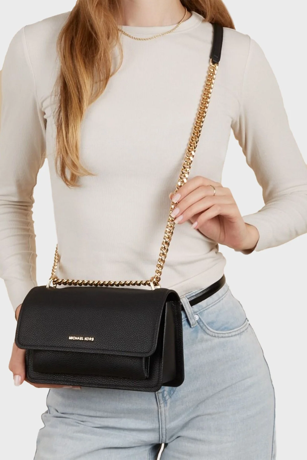 Michael Kors Logolu Hakiki Deri Ayarlanabilir Zincir Askılı 30T4GC7L3T001 Kadın Çanta 30T4GC7L3T 001 SİYAH - 2
