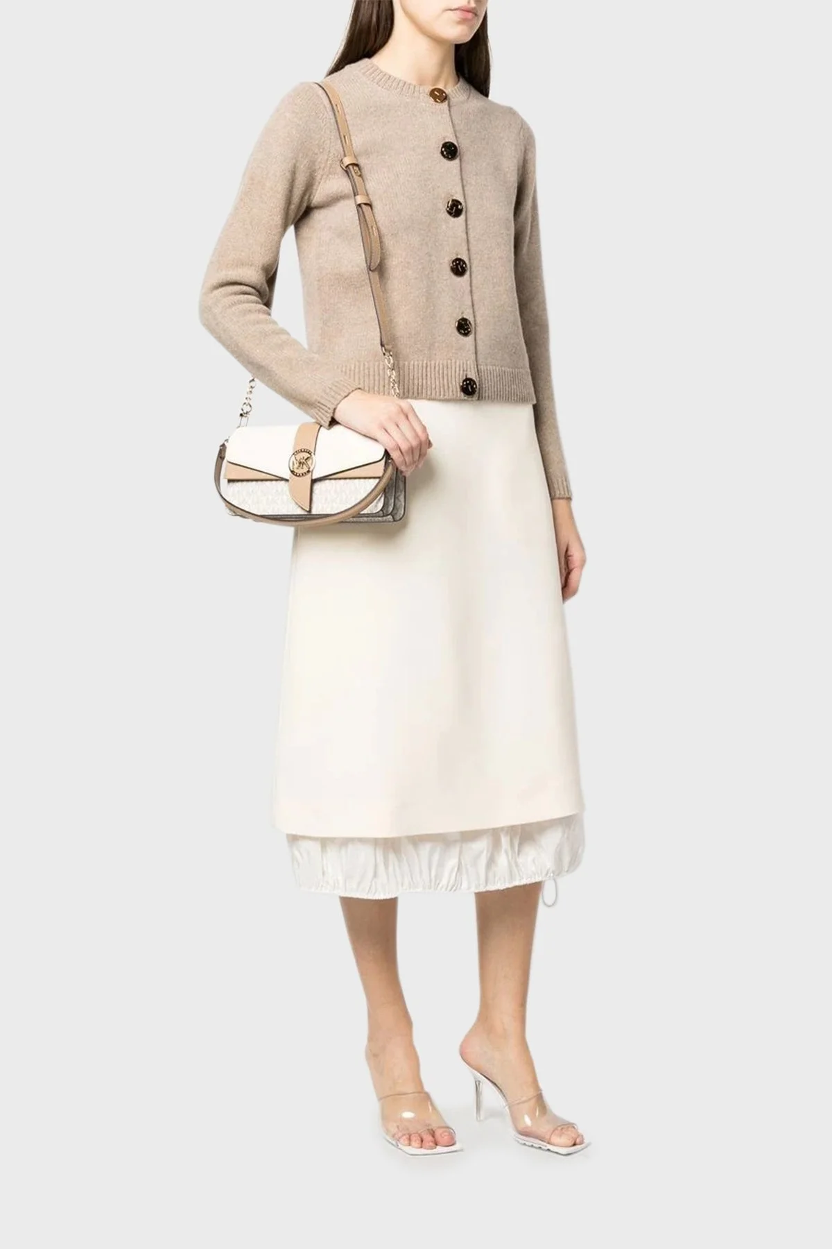 Michael Kors Logolu Hakiki Deri Bayan Çanta 30H1GGRL8V 170 KREM - 2