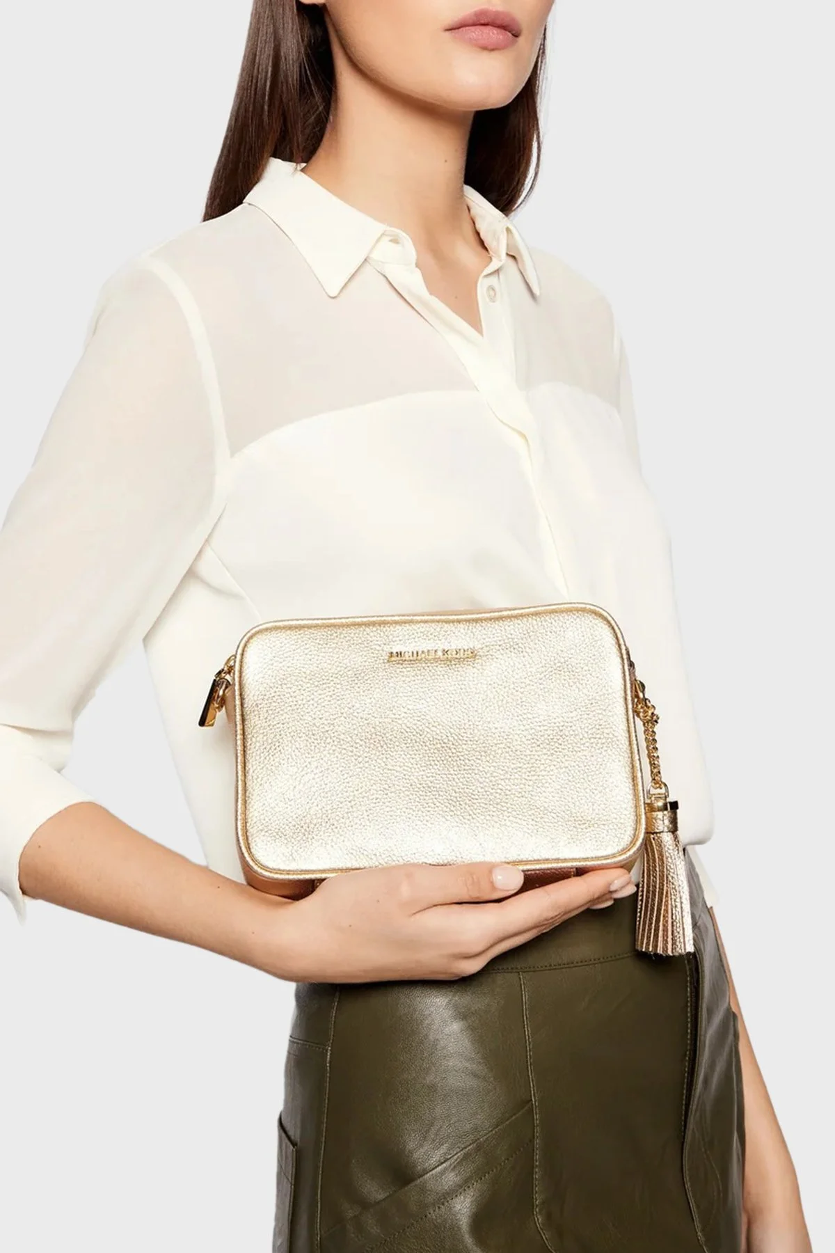 Michael Kors Logolu Hakiki Deri Çıkarılabilir Zincir Askılı 32F7MGNM6M740 Kadın Çanta 32F7MGNM6M 740 GOLD - 2