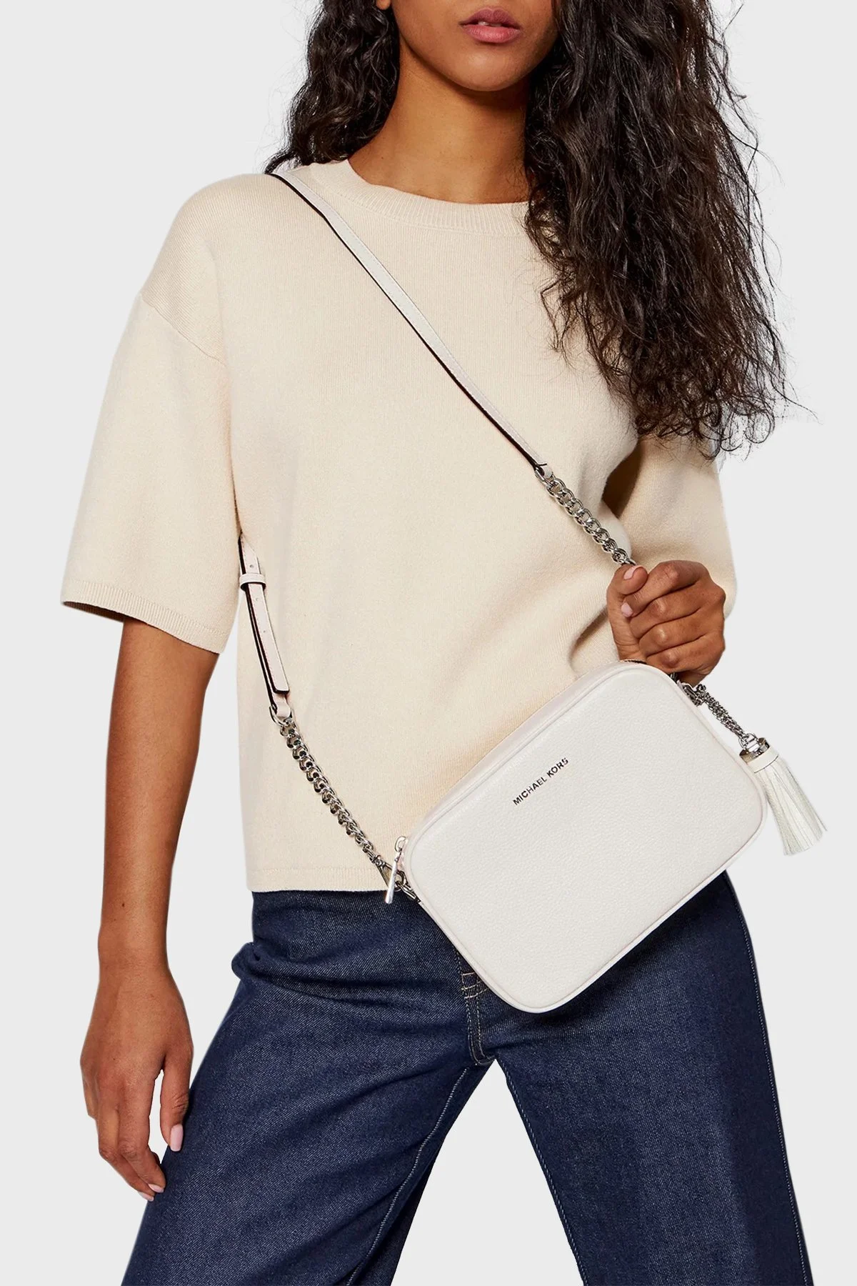Michael Kors Logolu Hakiki Deri Çıkarılabilir Zincir Askılı 32F7SGNM8L085 Kadın Çanta 32F7SGNM8L 085 BEYAZ - 2