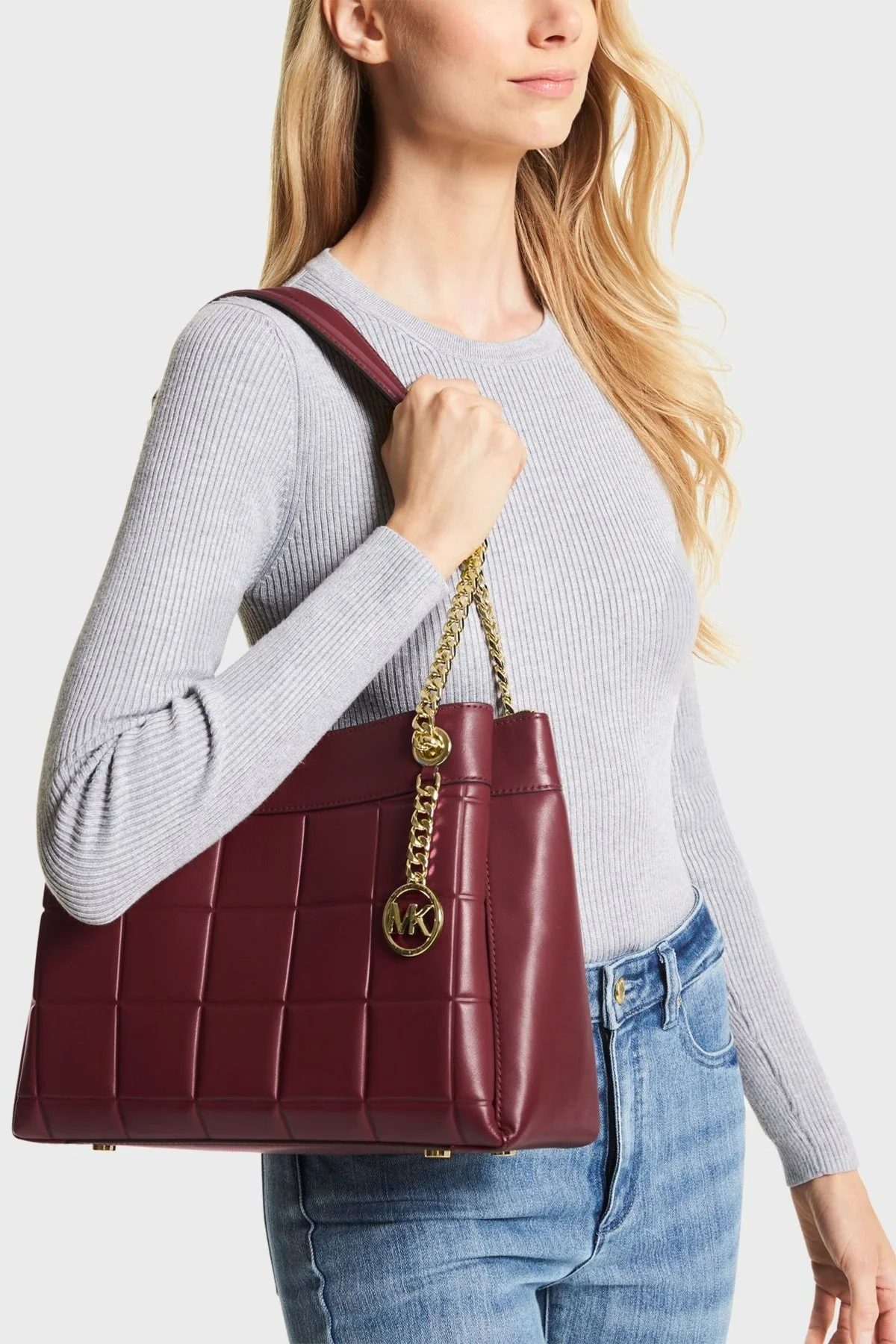 Michael Kors Logolu Zincir Askılı Hakiki Deri Susan Bayan Çanta 30F1GUSL6L 950 BORDO - 2