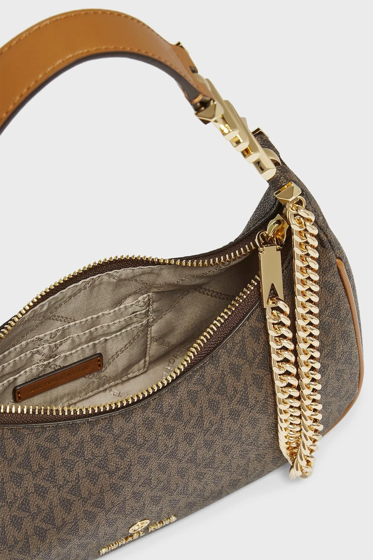 Michael Kors Logolu Zincir Detaylı Fermuarlı Bayan Çanta 32F2GP1C1B 252 KAHVE - 4