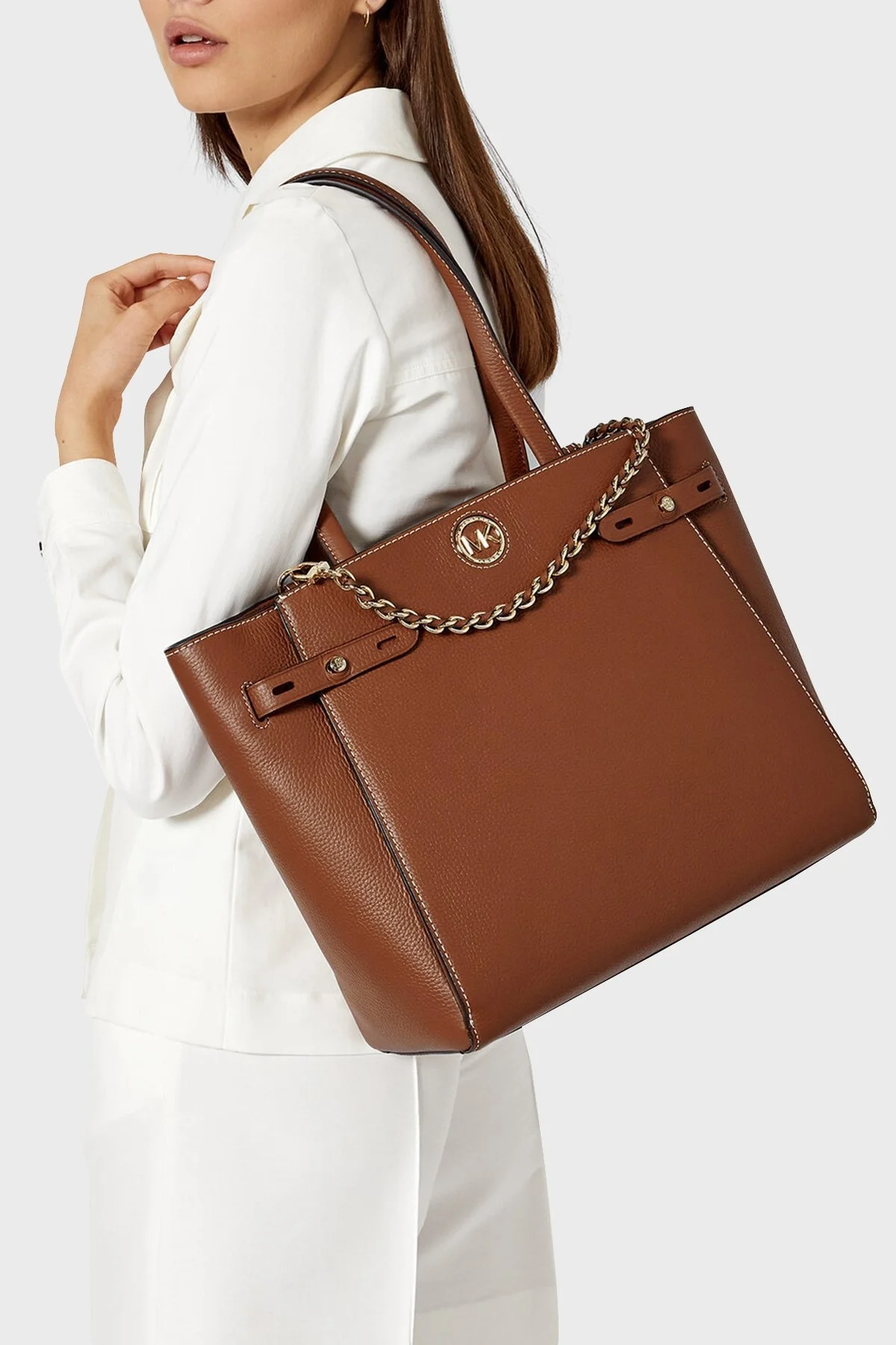 Michael Kors Logolu Zincir Detaylı Hakiki Deri Carmen Bayan Çanta 30S1GNMT3L 230 TABA - 2