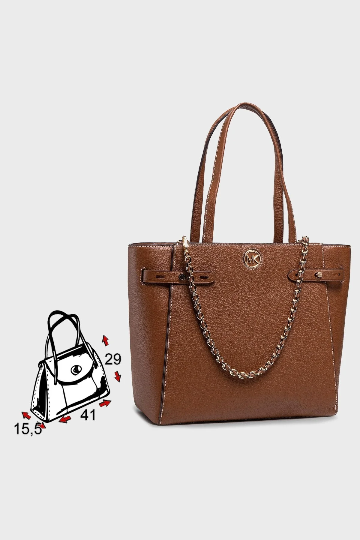 Michael Kors Logolu Zincir Detaylı Hakiki Deri Carmen Bayan Çanta 30S1GNMT3L 230 TABA - 5