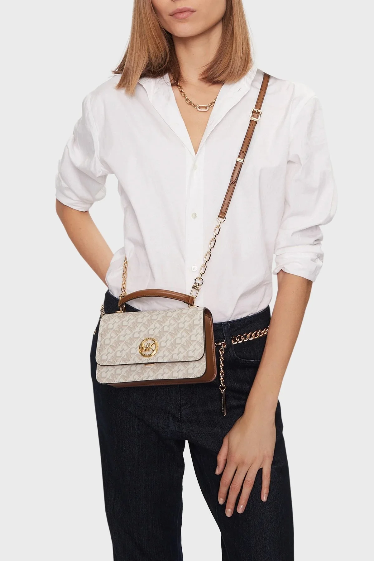 Michael Kors Monogram Logolu Çıkarılabilir Askılı 32T4GD8C5B099 Bayan Çanta 32T4GD8C5B 099 EKRU - 2