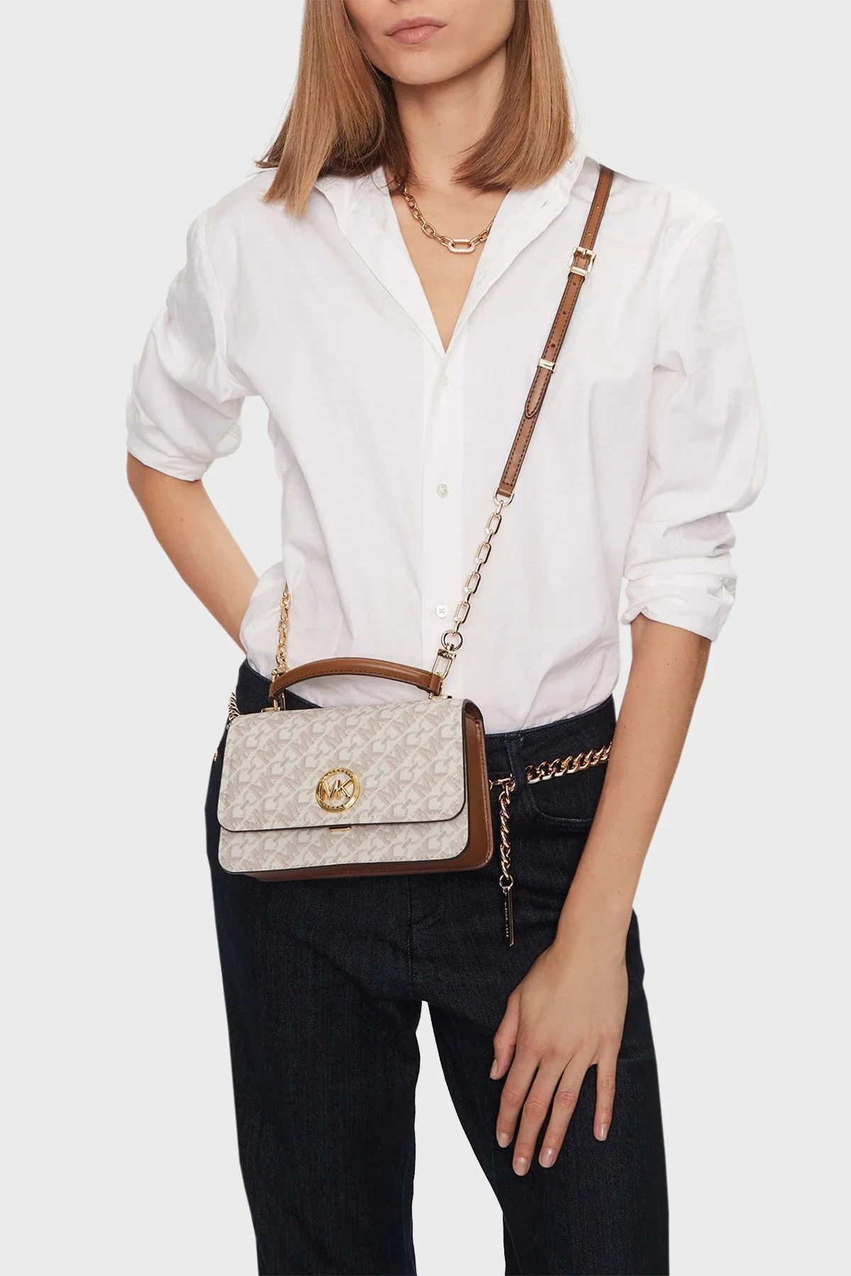 Michael Kors Monogram Logolu Çıkarılabilir Askılı 32T4GD8C5B099 Kadın Çanta 32T4GD8C5B 099 EKRU - 2