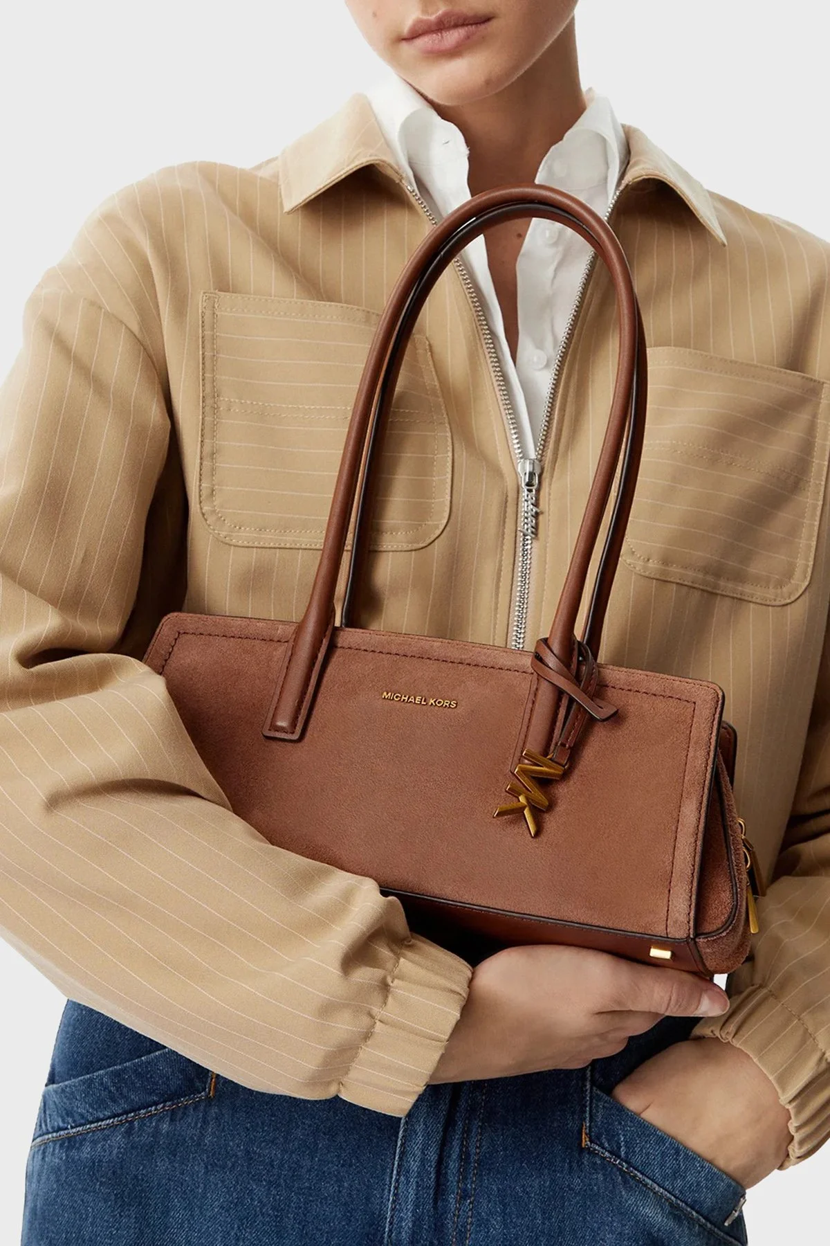 Michael Kors Süet Deri Omuz Askılı 30T6A9IT0S230 Kadın Çanta 30T6A9IT0S 230 Taba - 2