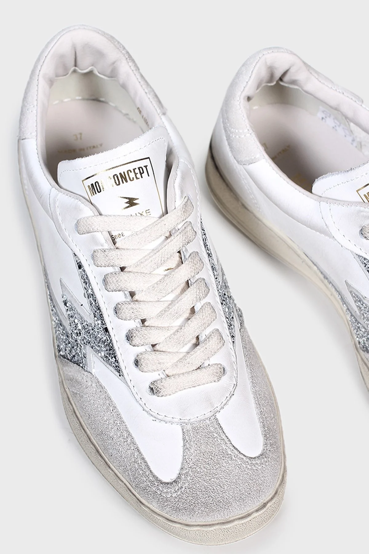 Moaconcept Deri Logolu Sim ve Süet Detaylı Vintage Sneaker Bayan Ayakkabı MG630CO GRİ - 12