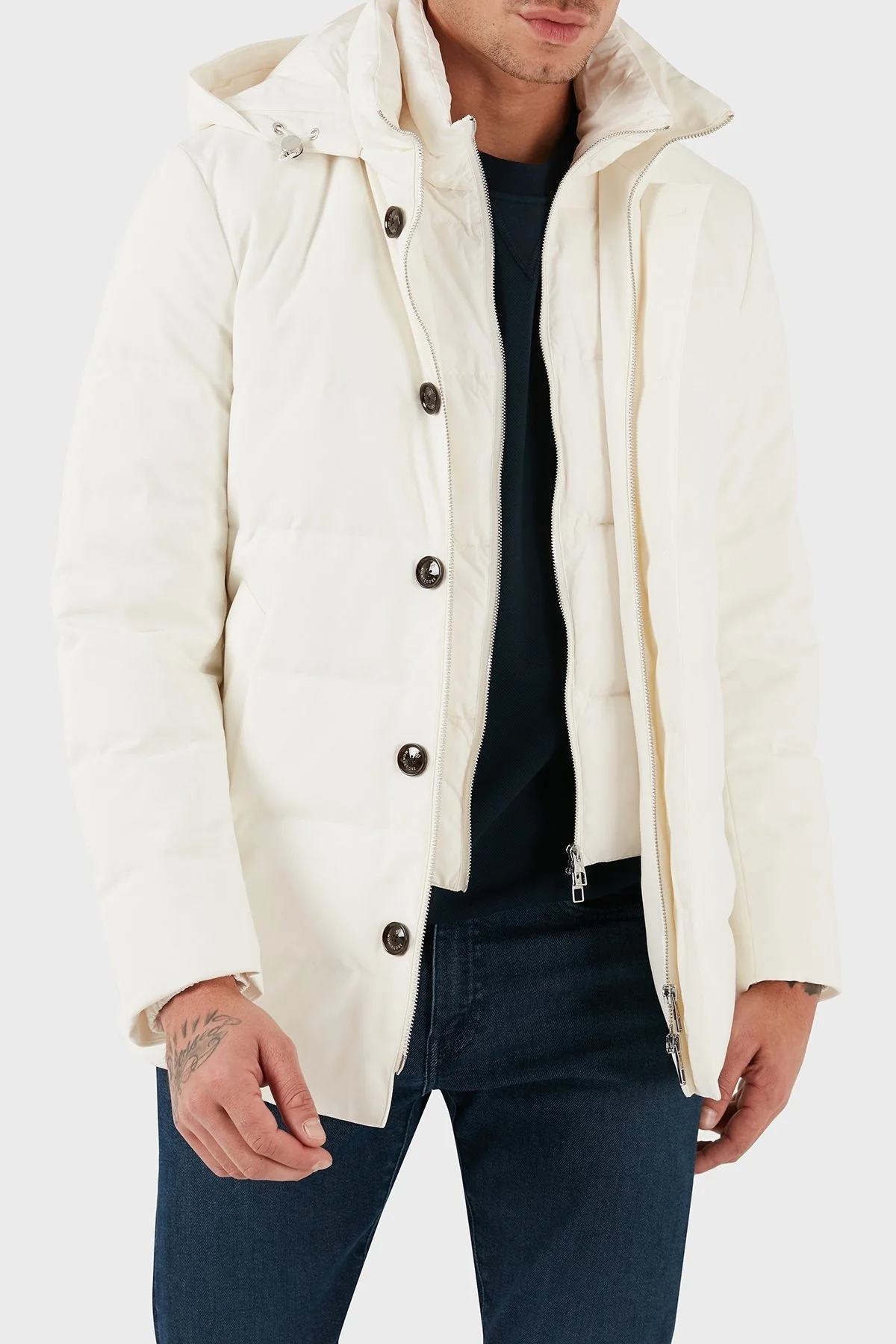 ecore Regular Fit Astarlı Çıkarabilir Kapüşonlu Erkek Mont F07MUCX581 185 01 BEYAZ - 11