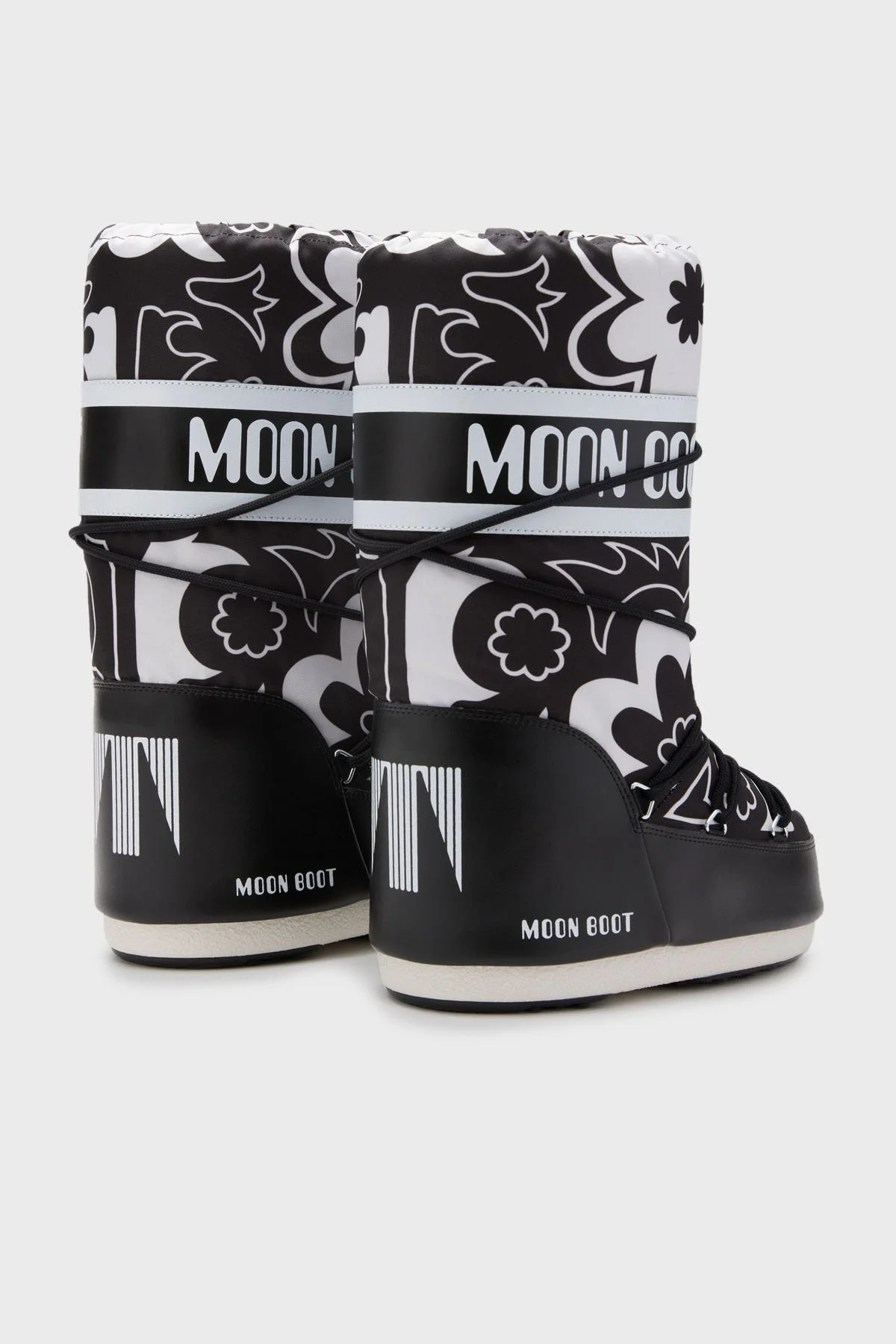 Moon Boot Desenli Logolu Bağcıklı Su İtici Bayan Kar Botu 80D1402940 NA02 SİYAH-BEYAZ - 3