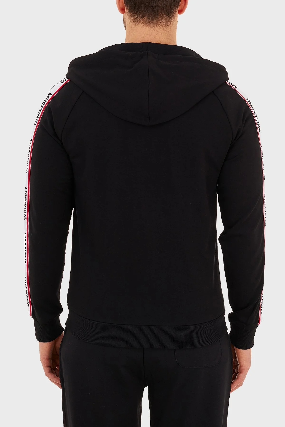 Moschino Logo Bantlı Kapüşonlu Fermuarlı Pamuklu Erkek Sweat A1707 8102 0555 SİYAH - 2