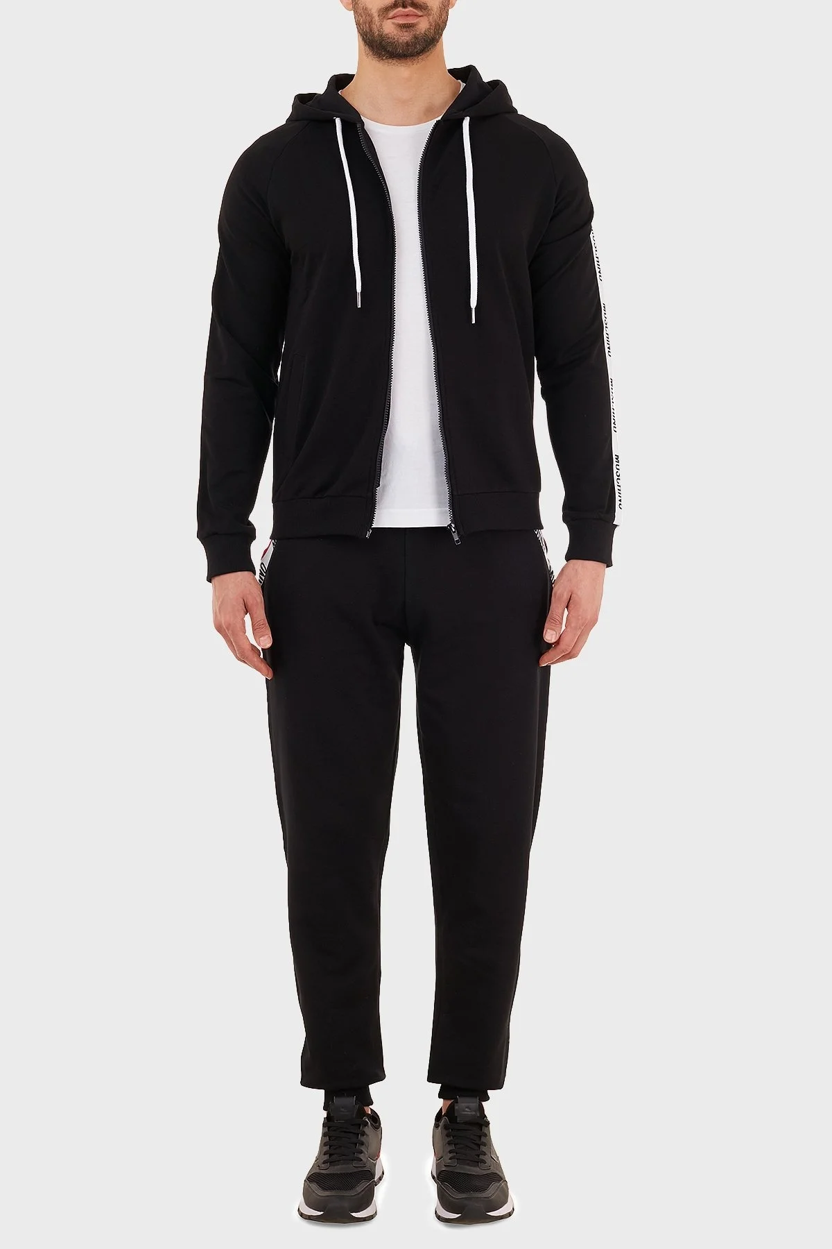 Moschino Logo Bantlı Kapüşonlu Fermuarlı Pamuklu Erkek Sweat A1707 8102 0555 SİYAH - 5