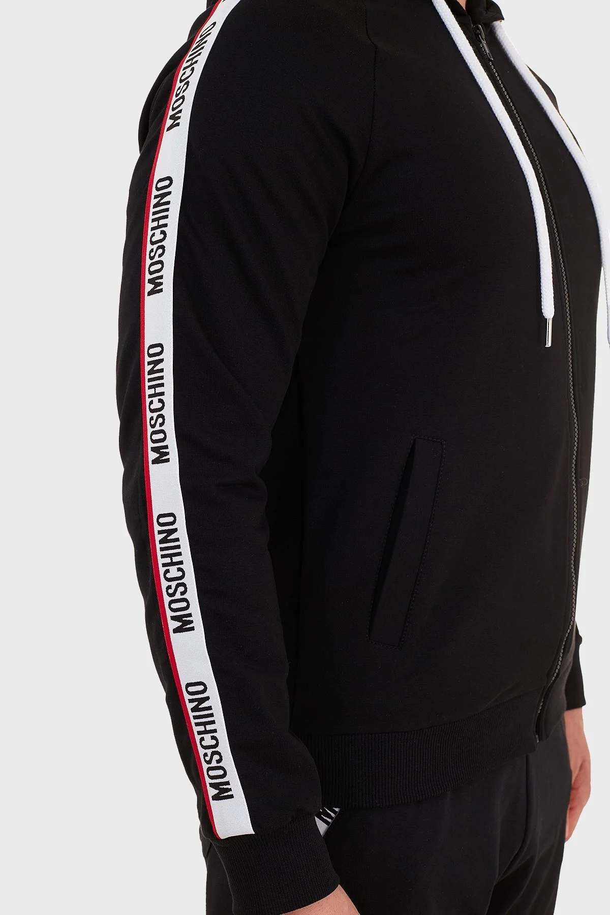 Moschino Logo Bantlı Kapüşonlu Fermuarlı Pamuklu Erkek Sweat A1707 8102 0555 SİYAH - 6