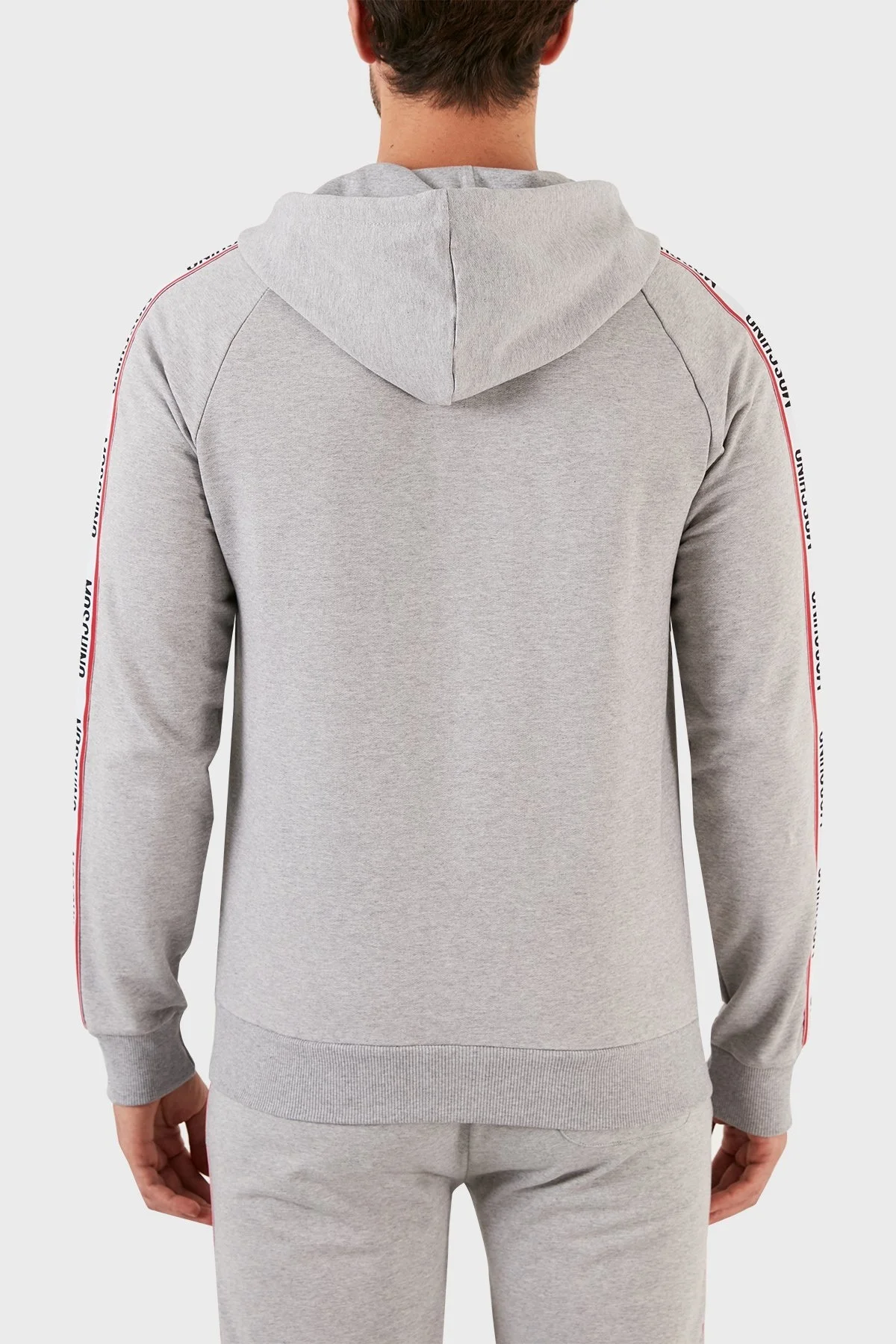 Moschino Logo Bantlı Regular Fit Kapüşonlu Fermuarlı Pamuklu Erkek Sweat A1707 8102 0489 GRİ - 2