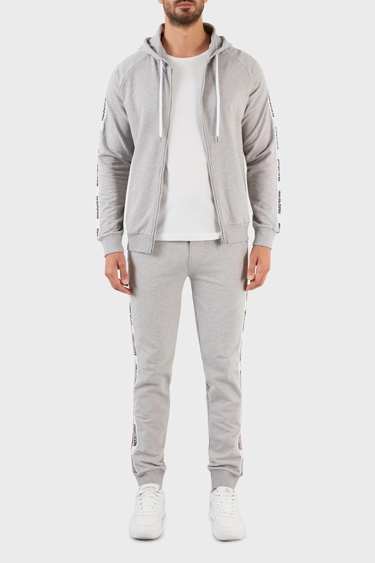 Moschino Logo Bantlı Regular Fit Kapüşonlu Fermuarlı Pamuklu Erkek Sweat A1707 8102 0489 GRİ - 5
