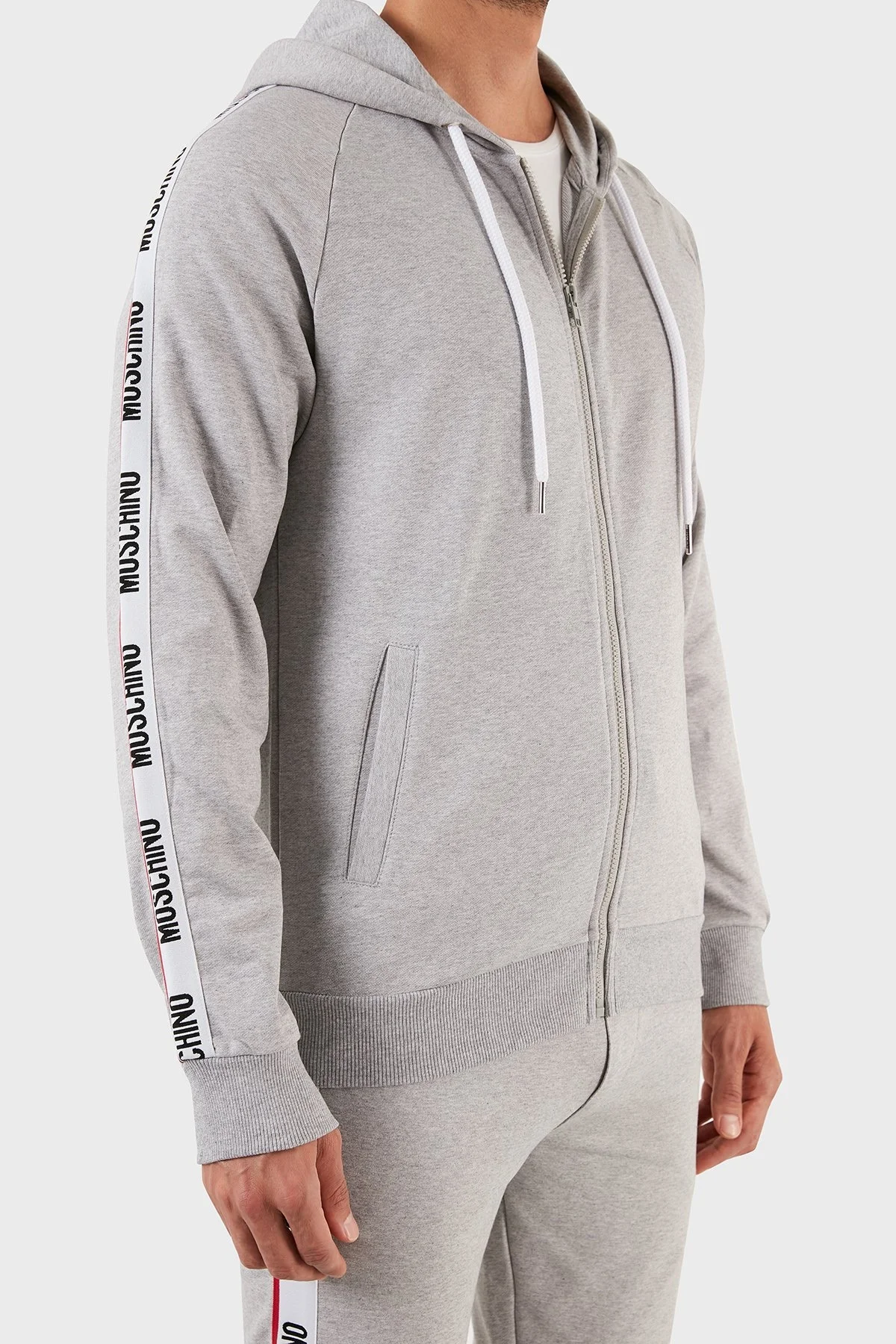 Moschino Logo Bantlı Regular Fit Kapüşonlu Fermuarlı Pamuklu Erkek Sweat A1707 8102 0489 GRİ - 6
