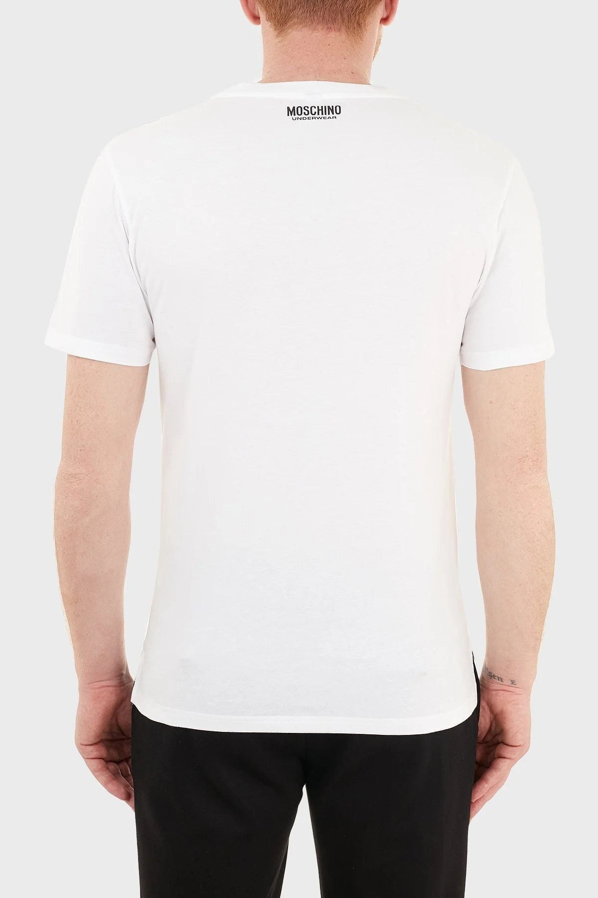 Moschino Logo Bantlı Slim Fit Bisiklet Yaka % 100 Pamuk Erkek T Shirt A1916 8101 0001 BEYAZ - 2