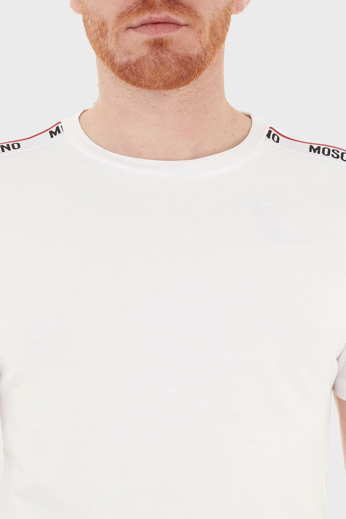 Moschino Logo Bantlı Slim Fit Bisiklet Yaka % 100 Pamuk Erkek T Shirt A1916 8101 0001 BEYAZ - 6