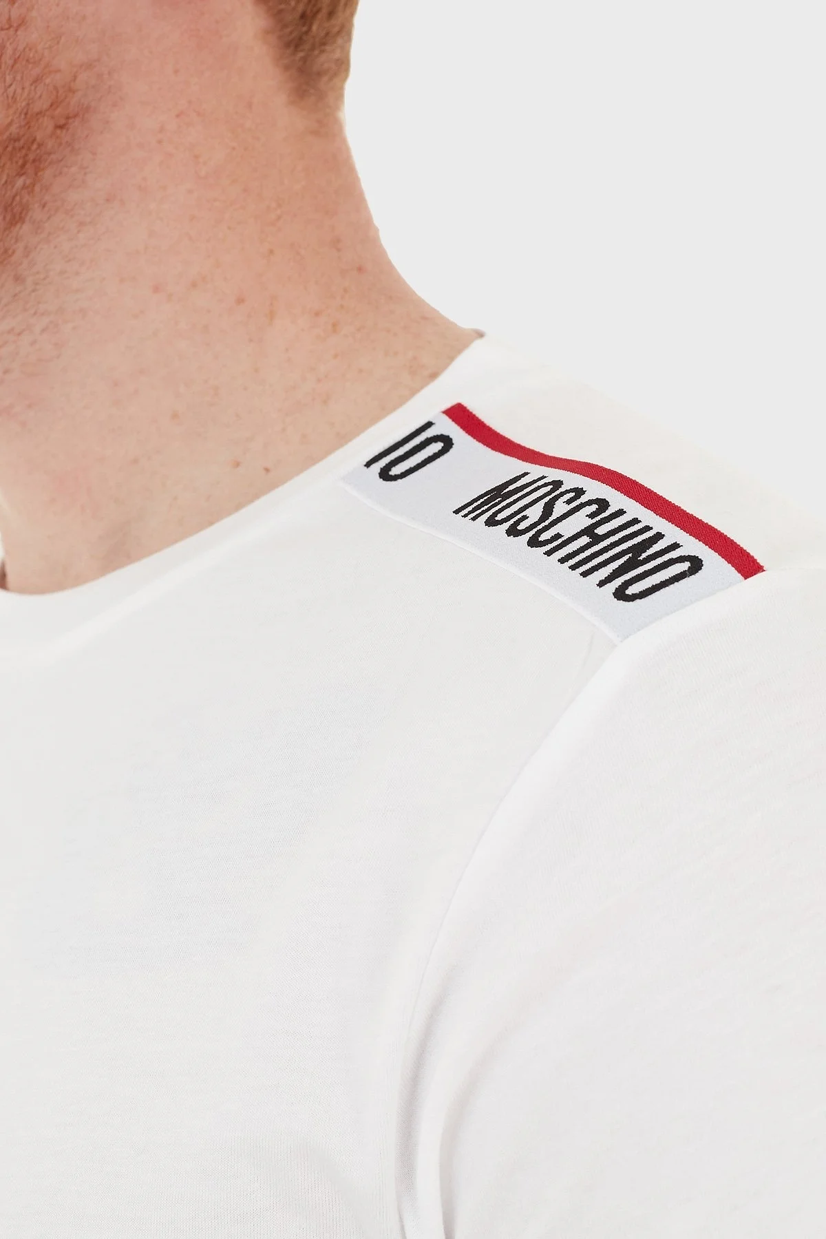 Moschino Logo Bantlı Slim Fit Bisiklet Yaka % 100 Pamuk Erkek T Shirt A1916 8101 0001 BEYAZ - 7